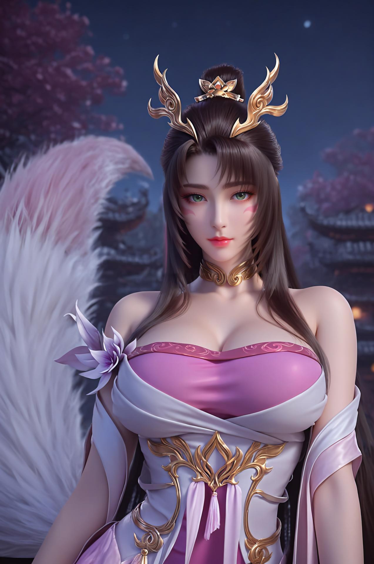 AI Porn - Tianhu Fairy fox-tail costume explicit nude fox-tail costume, moonlit scenes, explicit nude detail AI Adult Gallery 191P