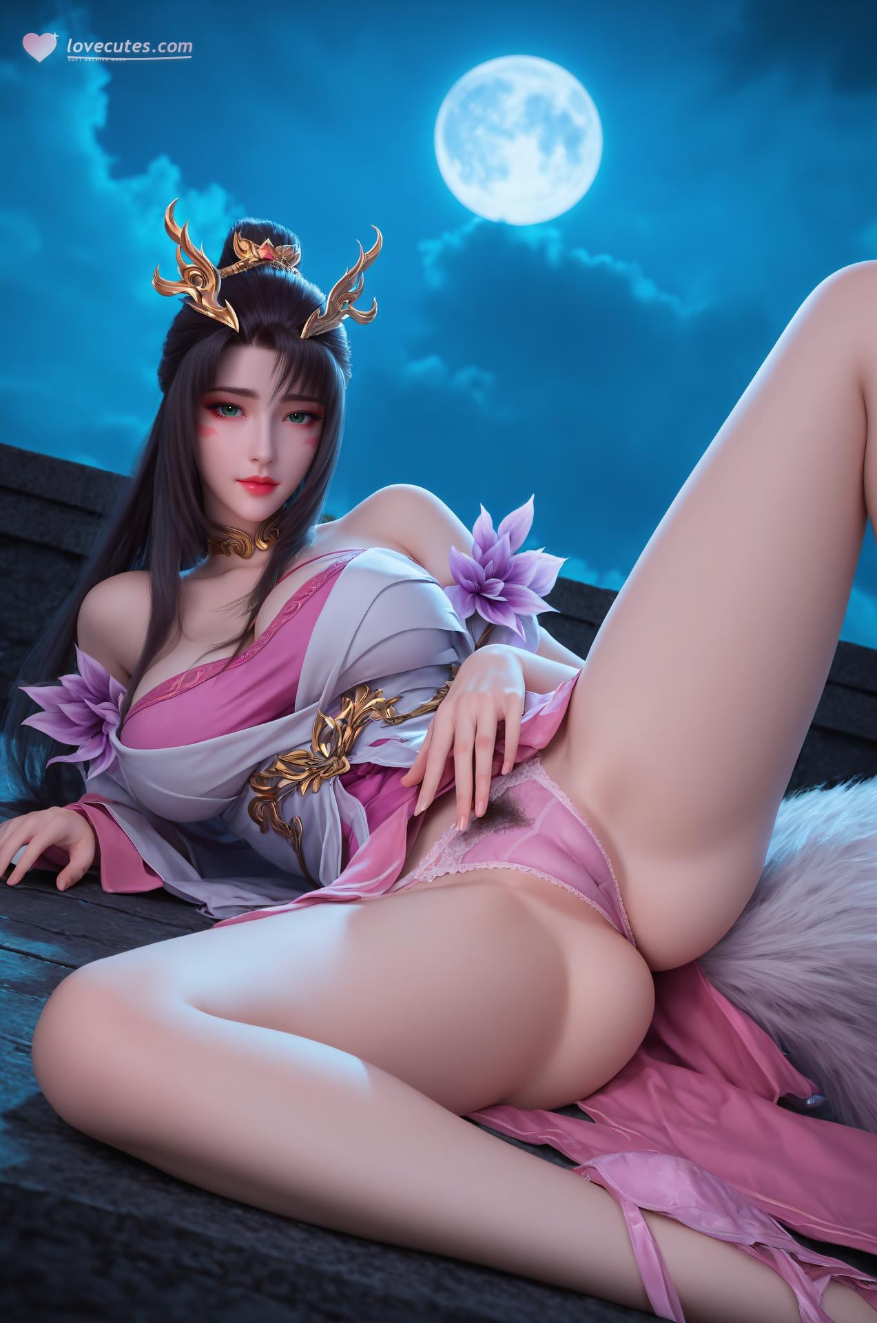 AI Porn - 천호선자 여우꼬리 고전의상 노출 누드 여우꼬리 고전의상, 달밤 장면, 노출 누드 AI 이미지 갤러리 191P
