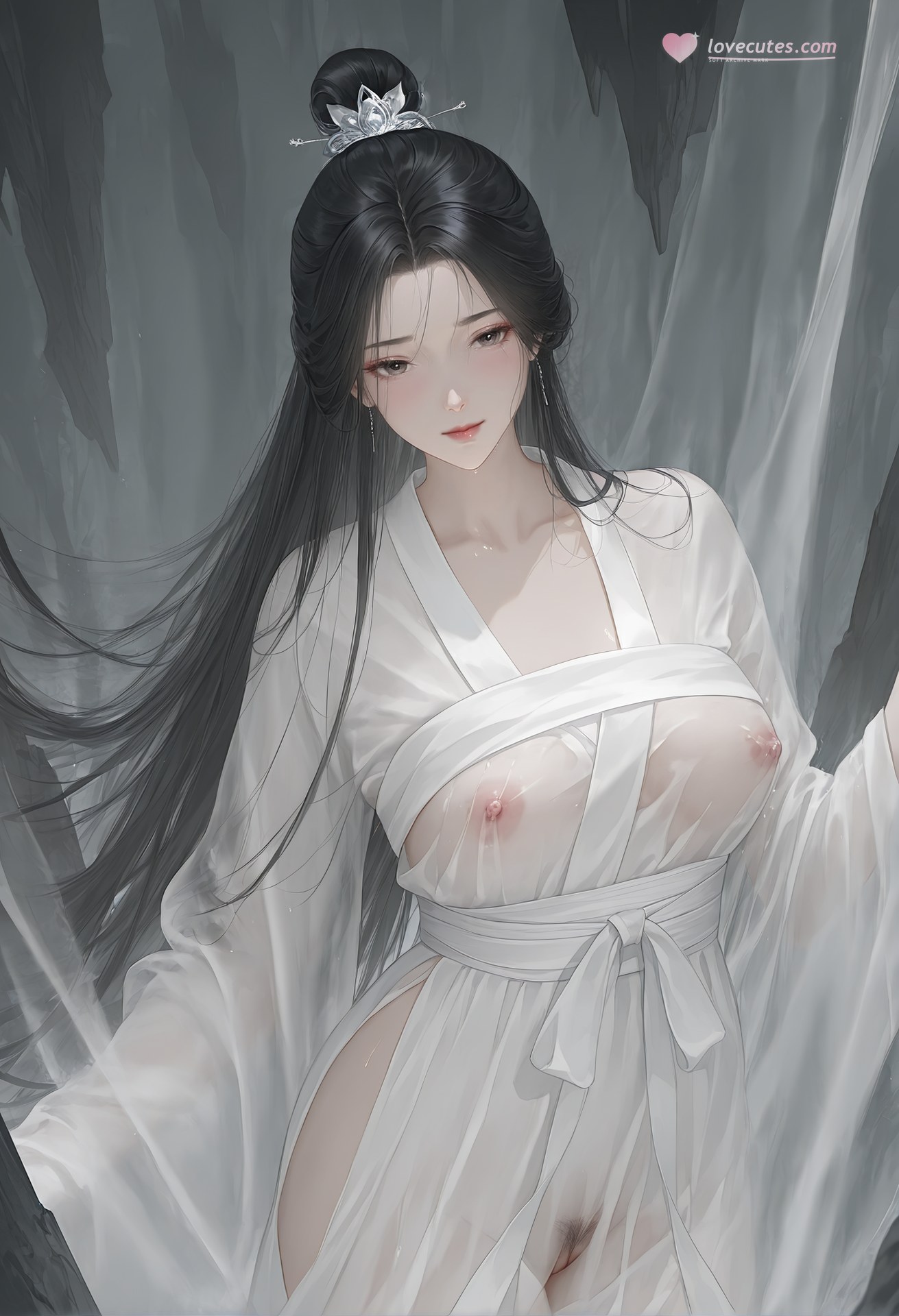 AI Porn - Xiaolongnü white robe explicit nude white robe styling, sheer costume detail, explicit nude detail AI Adult Gallery 48P
