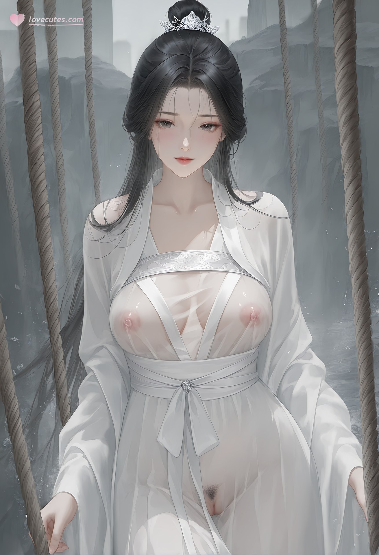 AI Porn - Xiaolongnü white robe explicit nude white robe styling, sheer costume detail, explicit nude detail AI Adult Gallery 48P