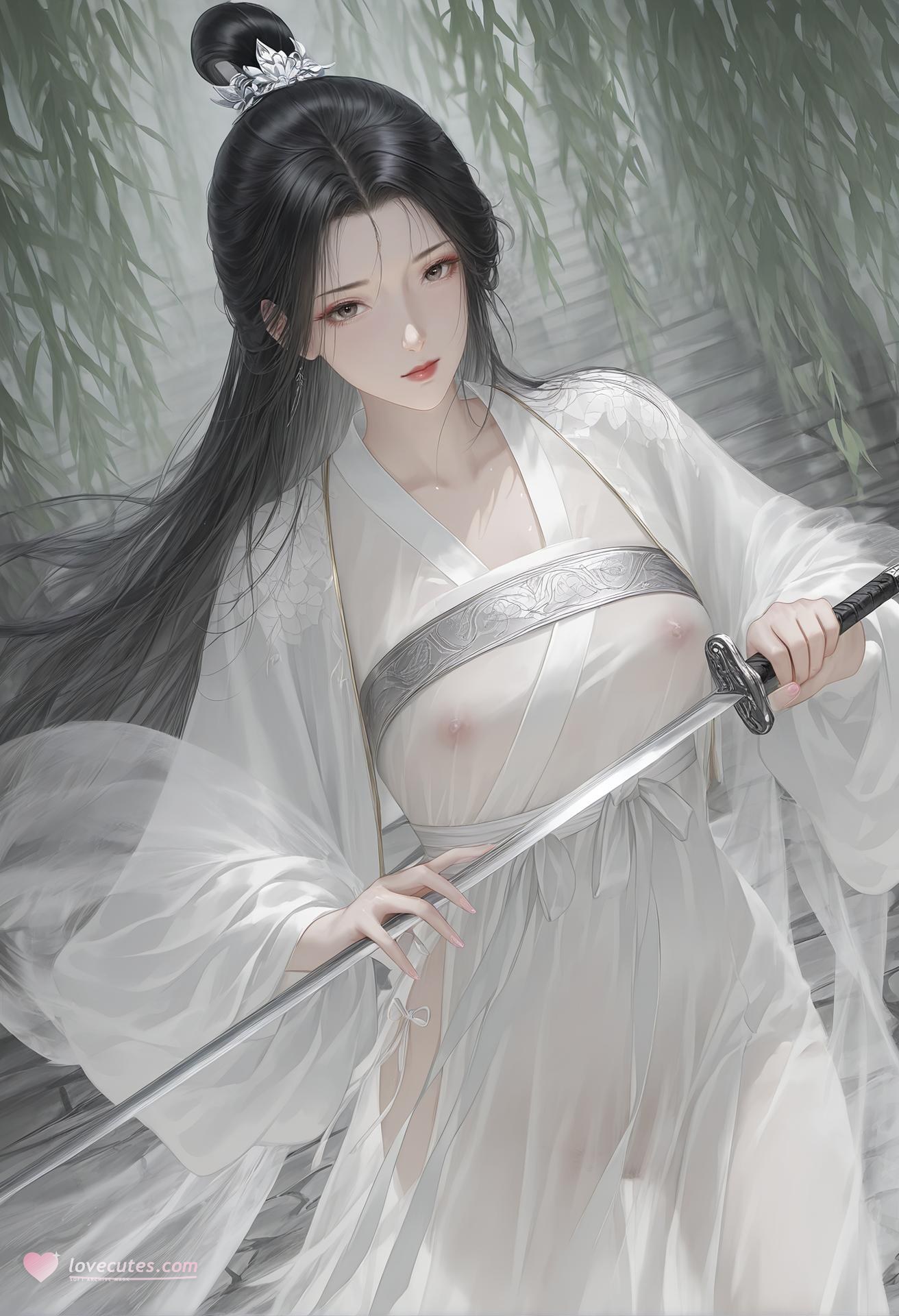 AI Porn - Xiaolongnü white sheer costume topless adult white sheer costume styling, topless adult detail, wuxia character presentation AI Adult Gallery 26P