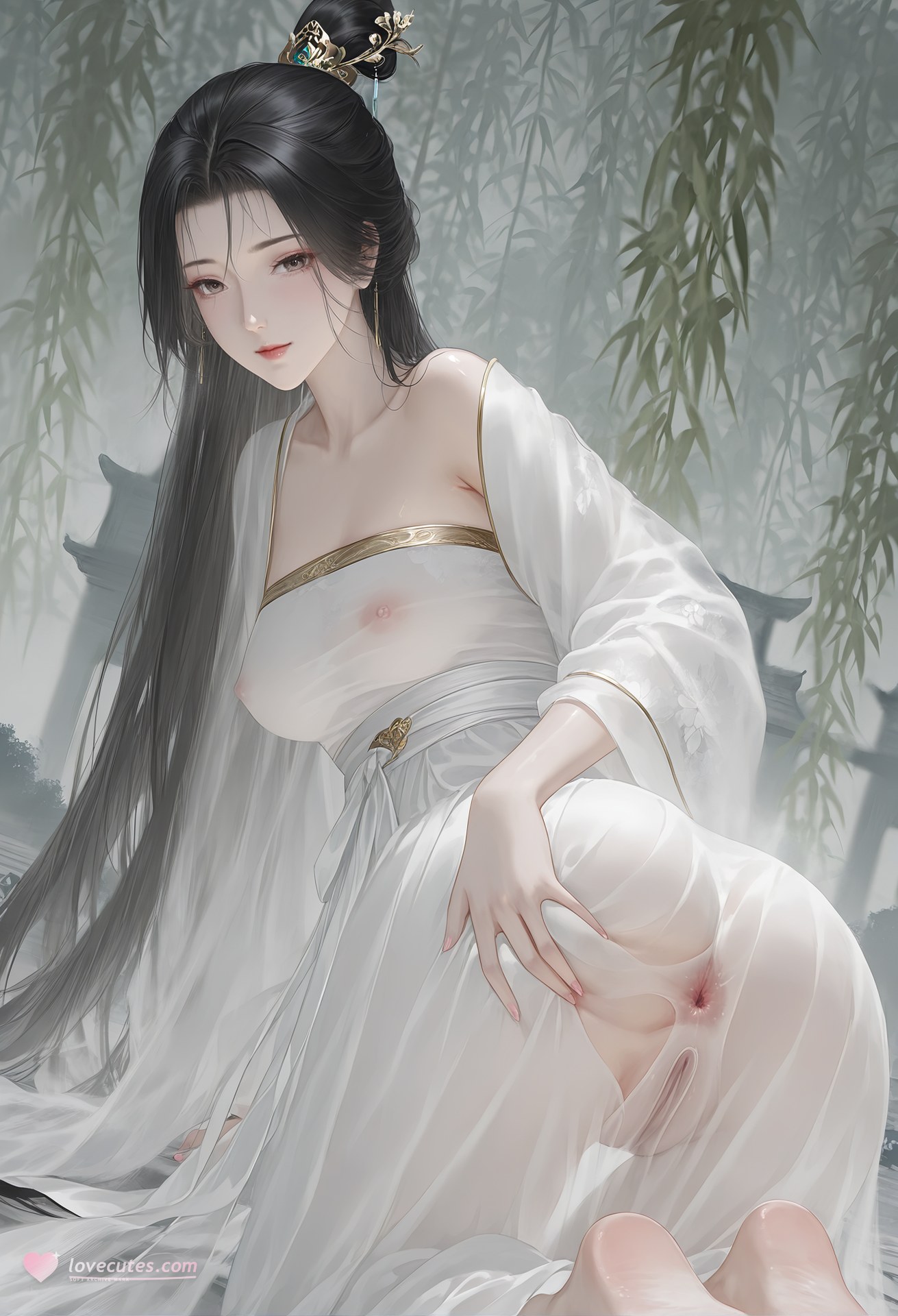 AI Porn - Xiaolongnü white sheer costume topless adult white sheer costume styling, topless adult detail, wuxia character presentation AI Adult Gallery 26P