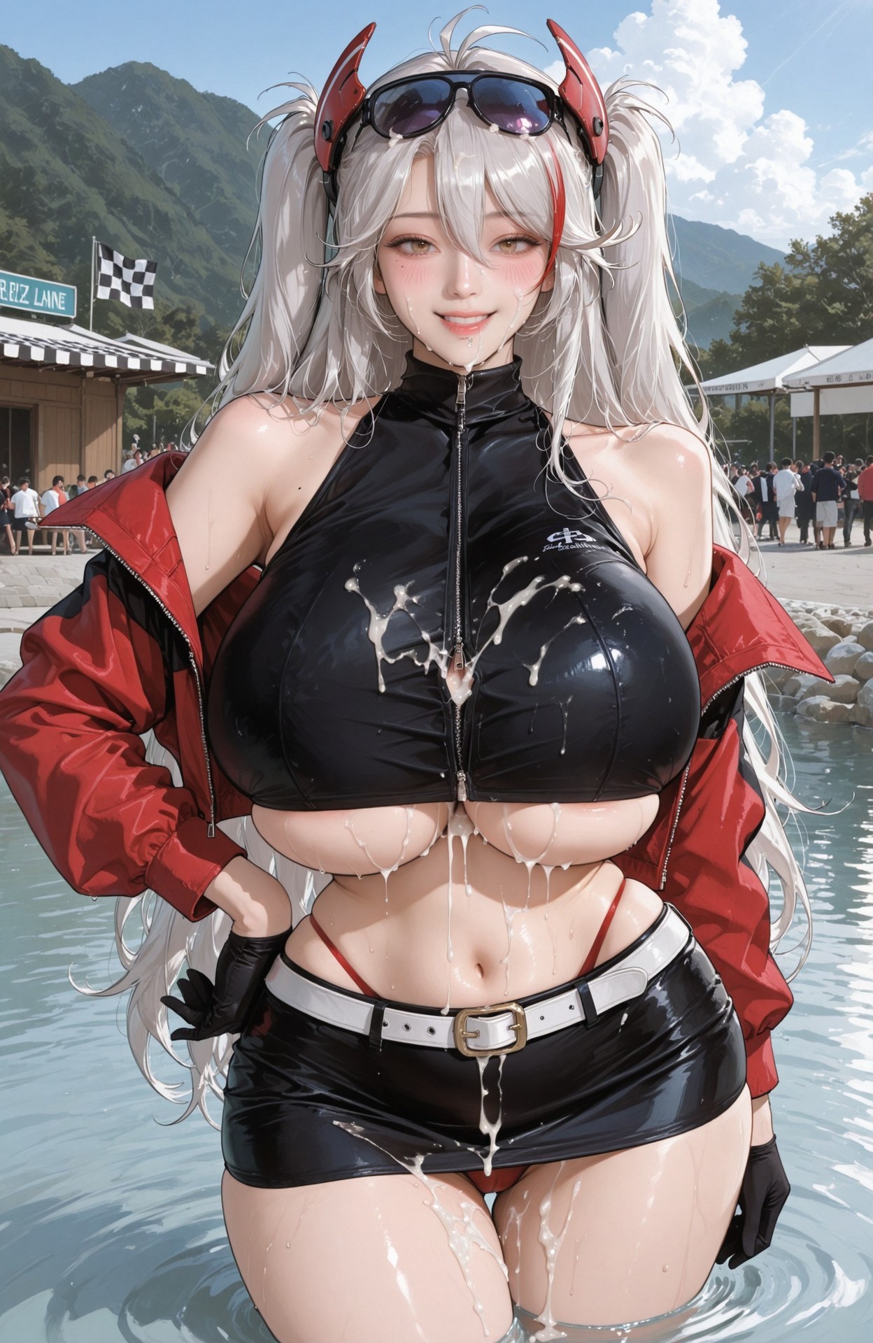 AI Generated Anime Girl - 碧蓝航线 欧根亲王：泳装湿身紧身衣 98P