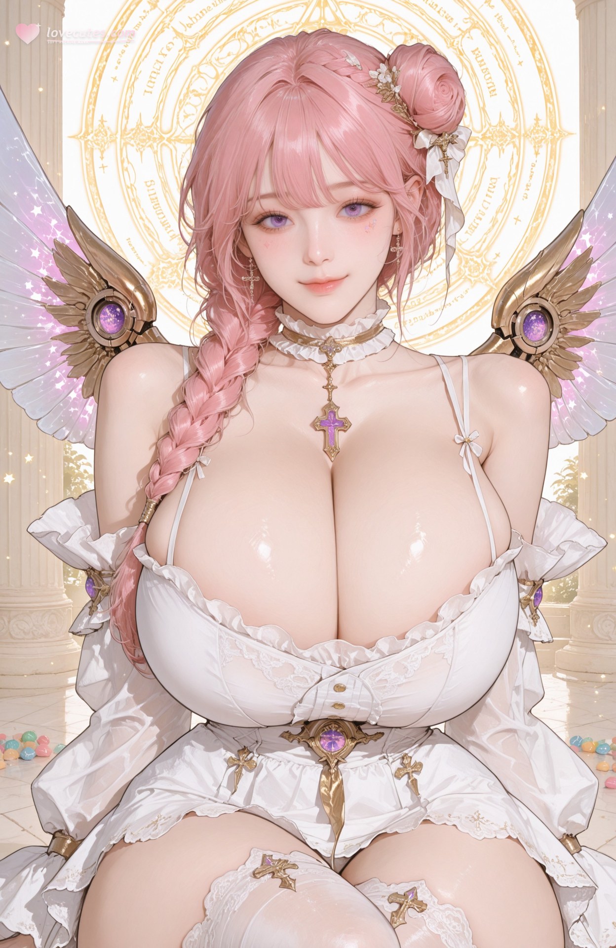 AI Generated Anime Girl - 胜利女神NIKKE Dorothy：白丝蕾丝内衣紧身衣湿身露穴 96P