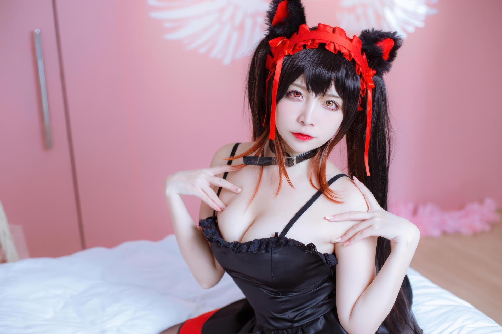 [cosplay] 二佐Nisa - 约会大作战 时崎狂三：猫咪猫耳黑丝角色还原 30P