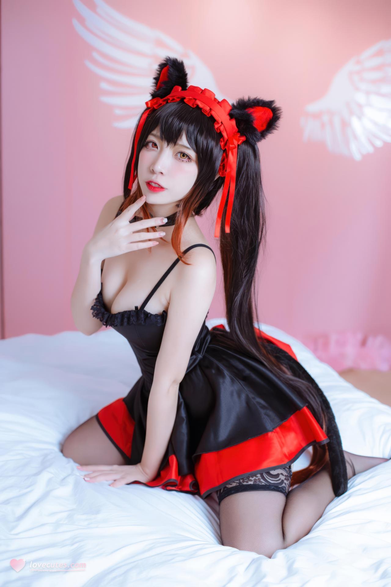 [cosplay] 二佐Nisa - 约会大作战 时崎狂三：猫咪猫耳黑丝角色还原 30P