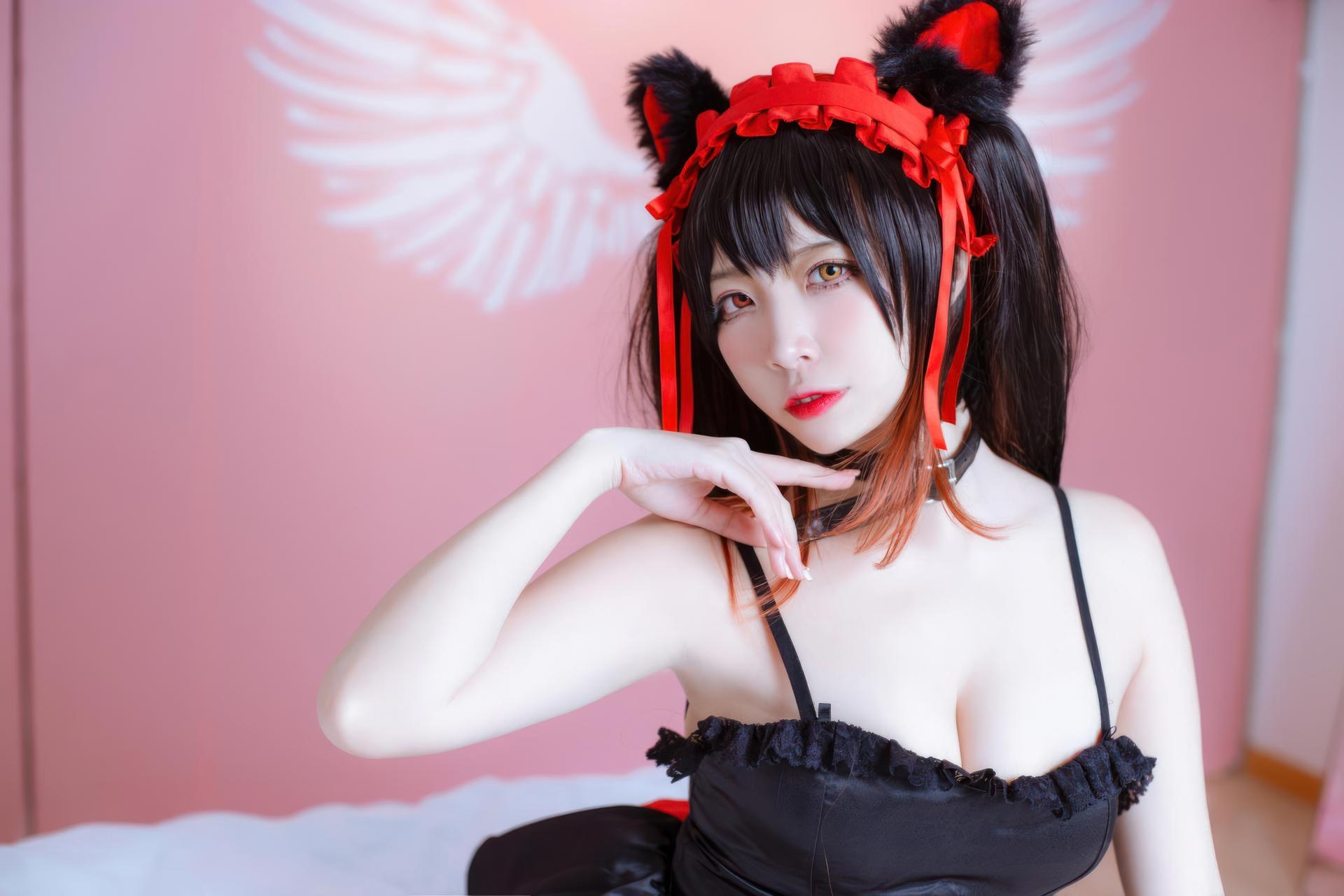 [cosplay] 二佐Nisa - 约会大作战 时崎狂三：猫咪猫耳黑丝角色还原 30P