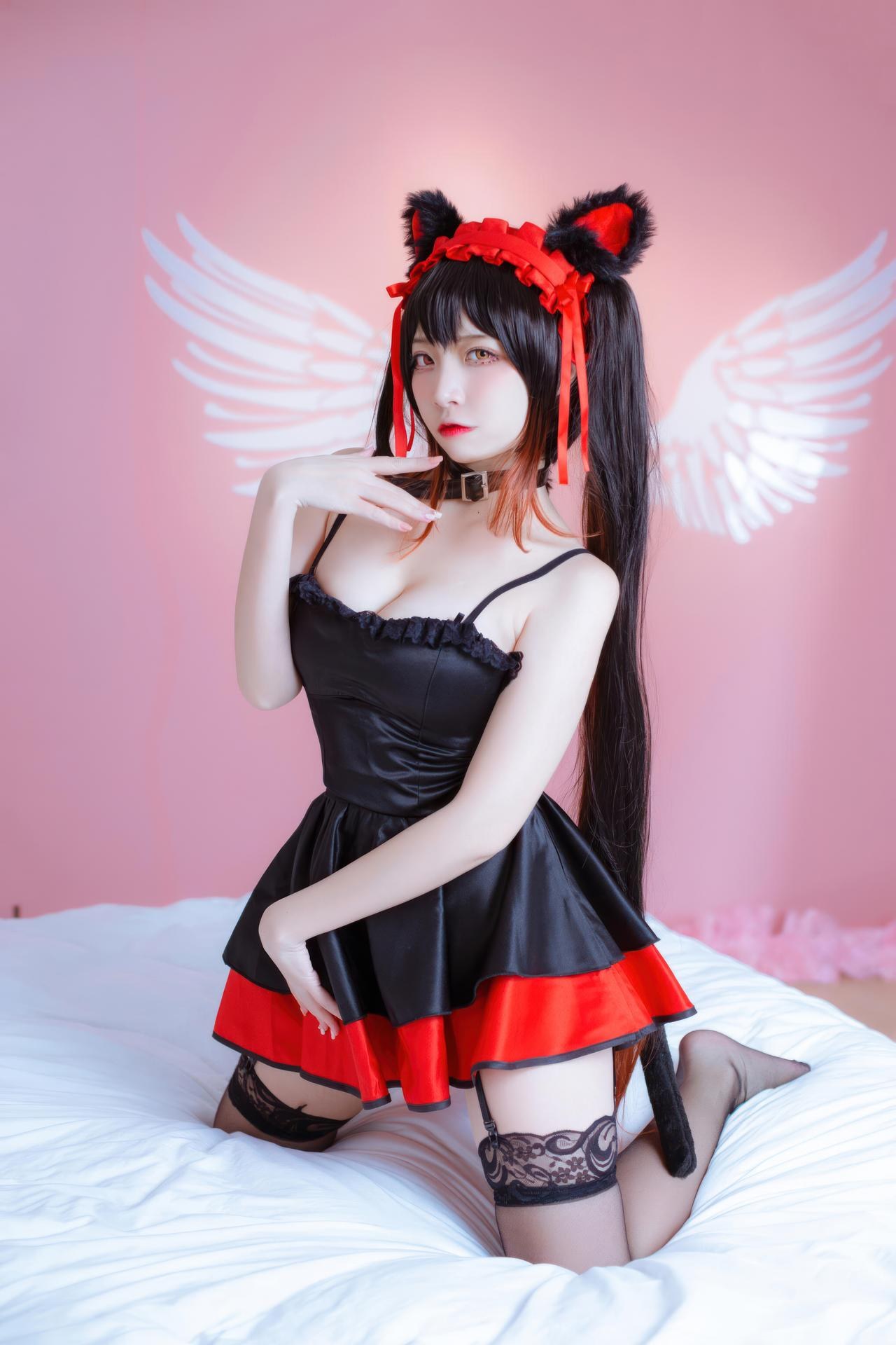 [cosplay] 二佐Nisa - 约会大作战 时崎狂三：猫咪猫耳黑丝角色还原 30P