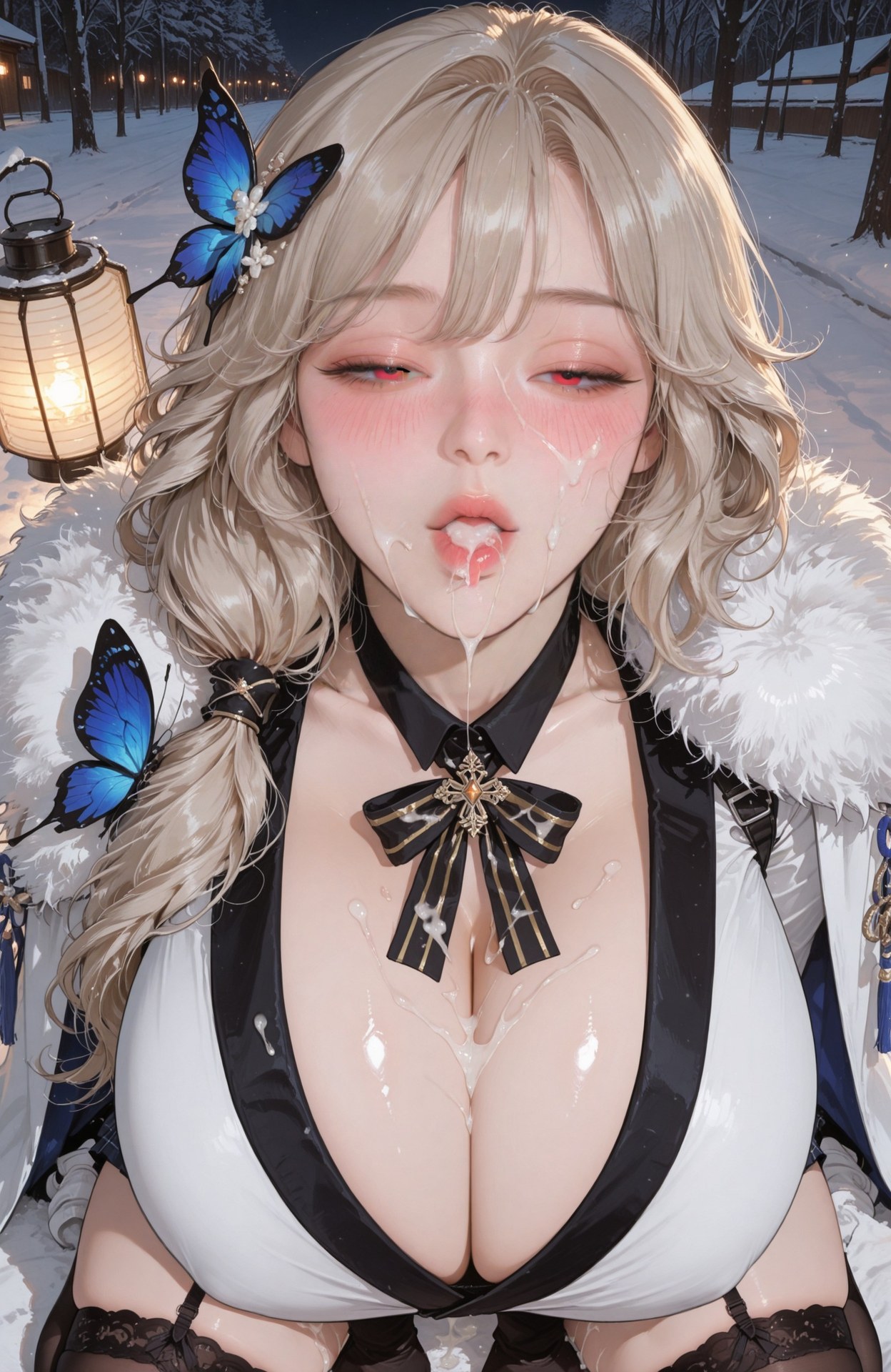 AI Generated Anime Girl - Goddess of Victory NIKKE Ludmilla Winter Owner lace lingerie, white stockings, explicit nude detail AI画像ギャラリー 104P