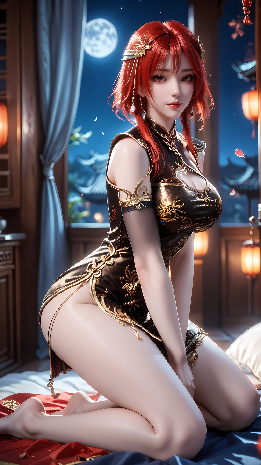 AI Porn - 백련성신 주완 블랙 골드 치파오 노출 누드 블랙 골드 치파오, 침실 포즈, 노출 누드 AI 이미지 갤러리 88P