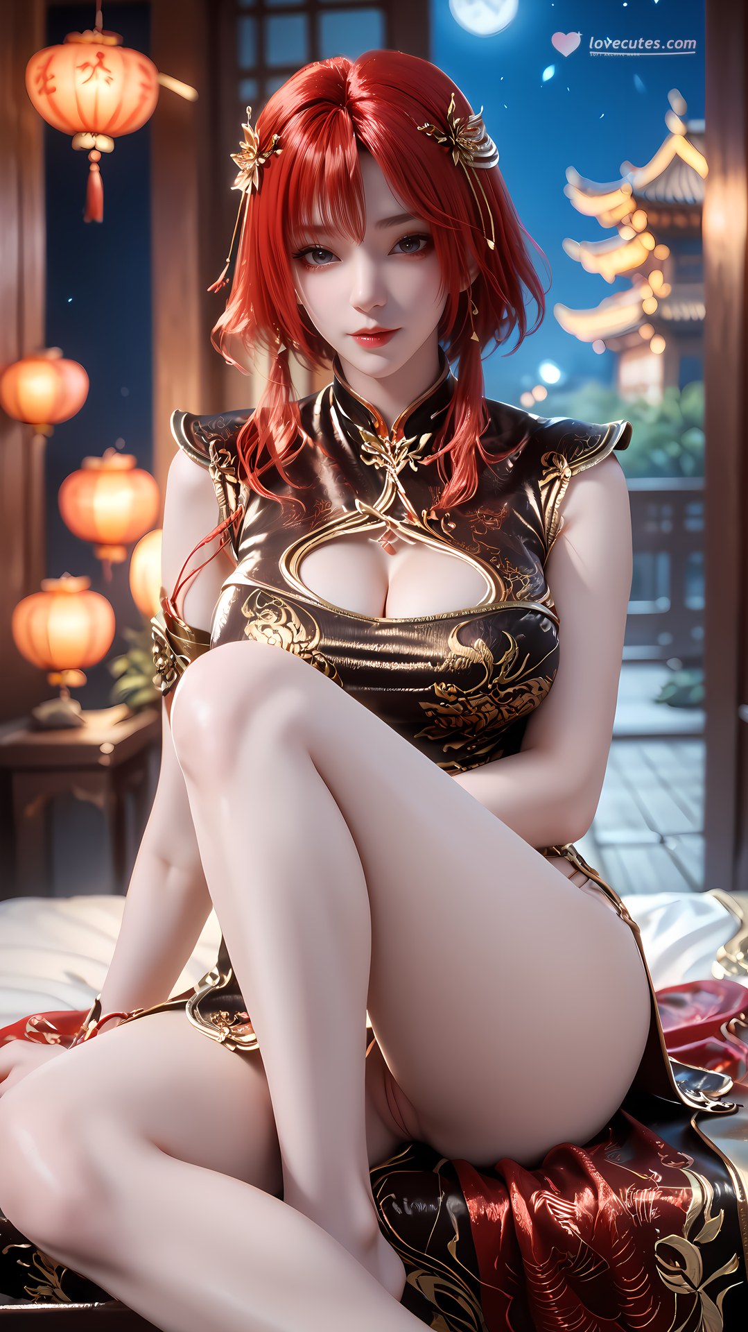 AI Porn - 백련성신 주완 블랙 골드 치파오 노출 누드 블랙 골드 치파오, 침실 포즈, 노출 누드 AI 이미지 갤러리 88P