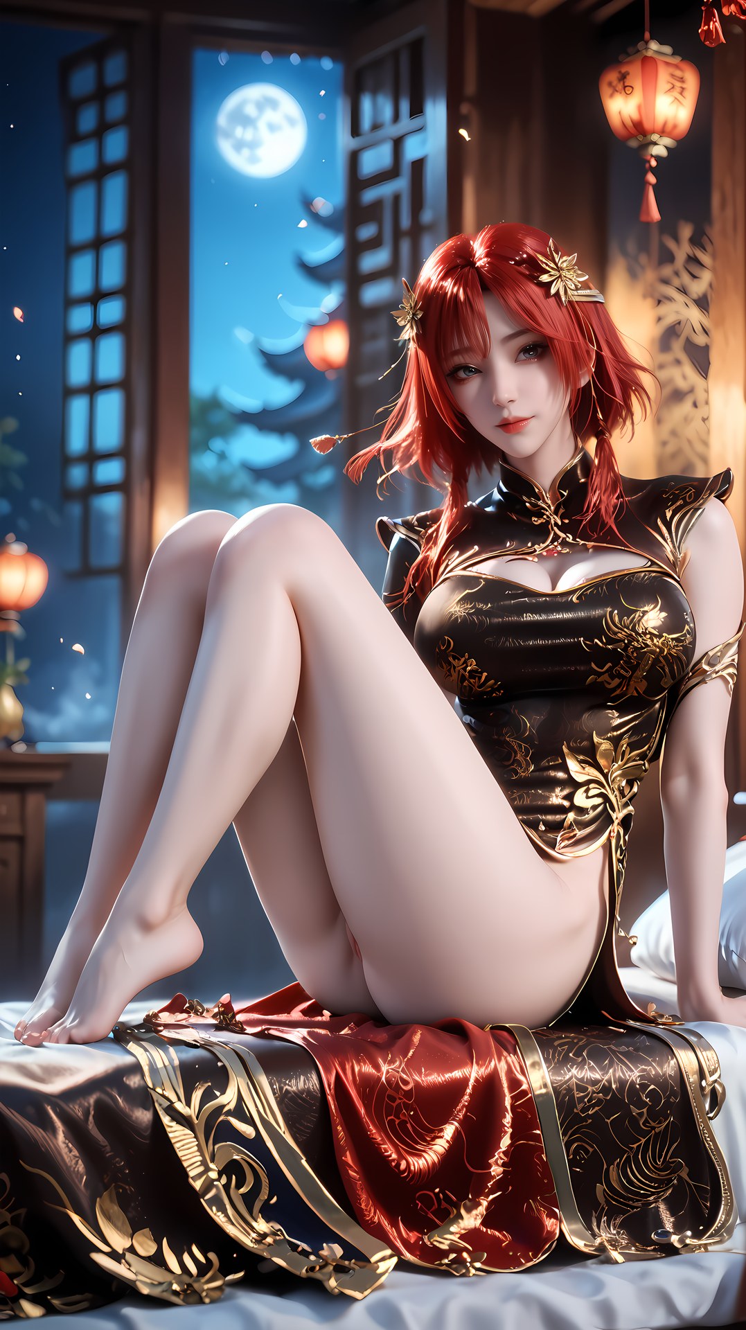 AI Porn - 백련성신 주완 블랙 골드 치파오 노출 누드 블랙 골드 치파오, 침실 포즈, 노출 누드 AI 이미지 갤러리 88P