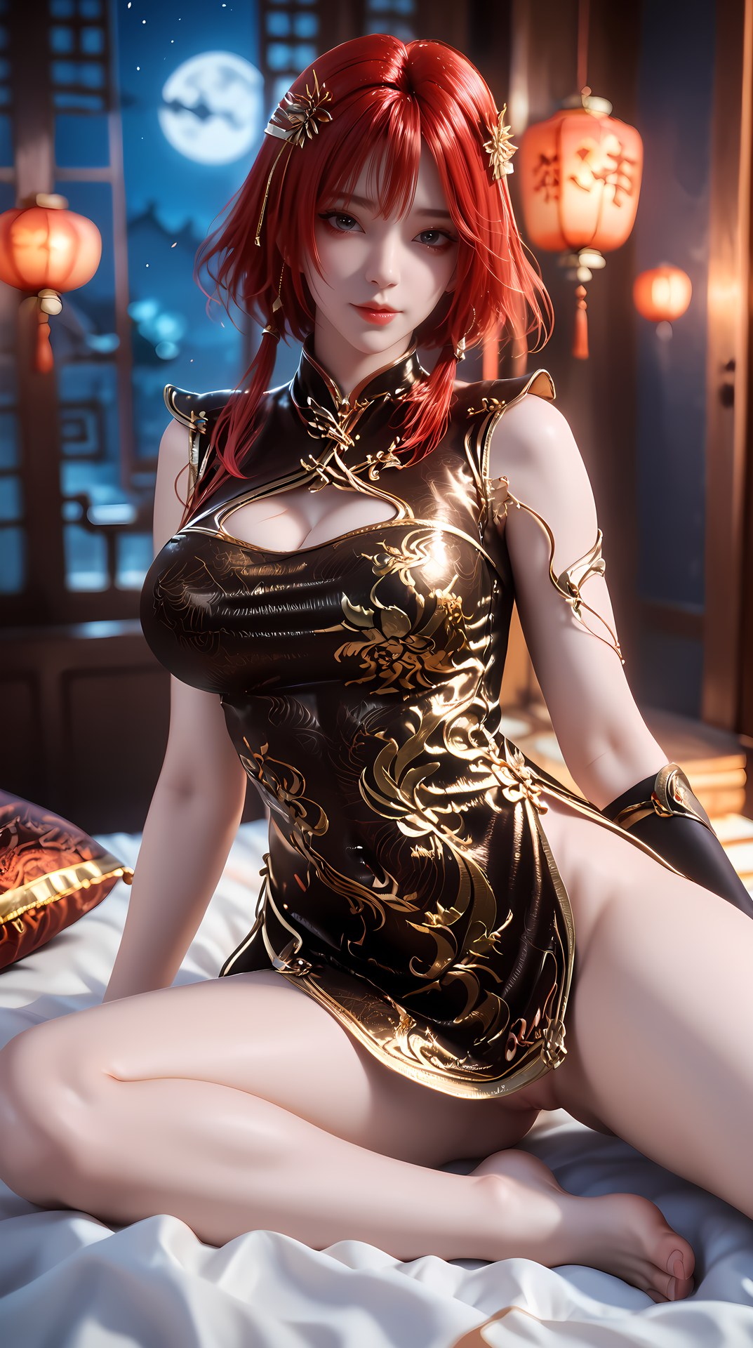 AI Porn - 백련성신 주완 블랙 골드 치파오 노출 누드 블랙 골드 치파오, 침실 포즈, 노출 누드 AI 이미지 갤러리 88P