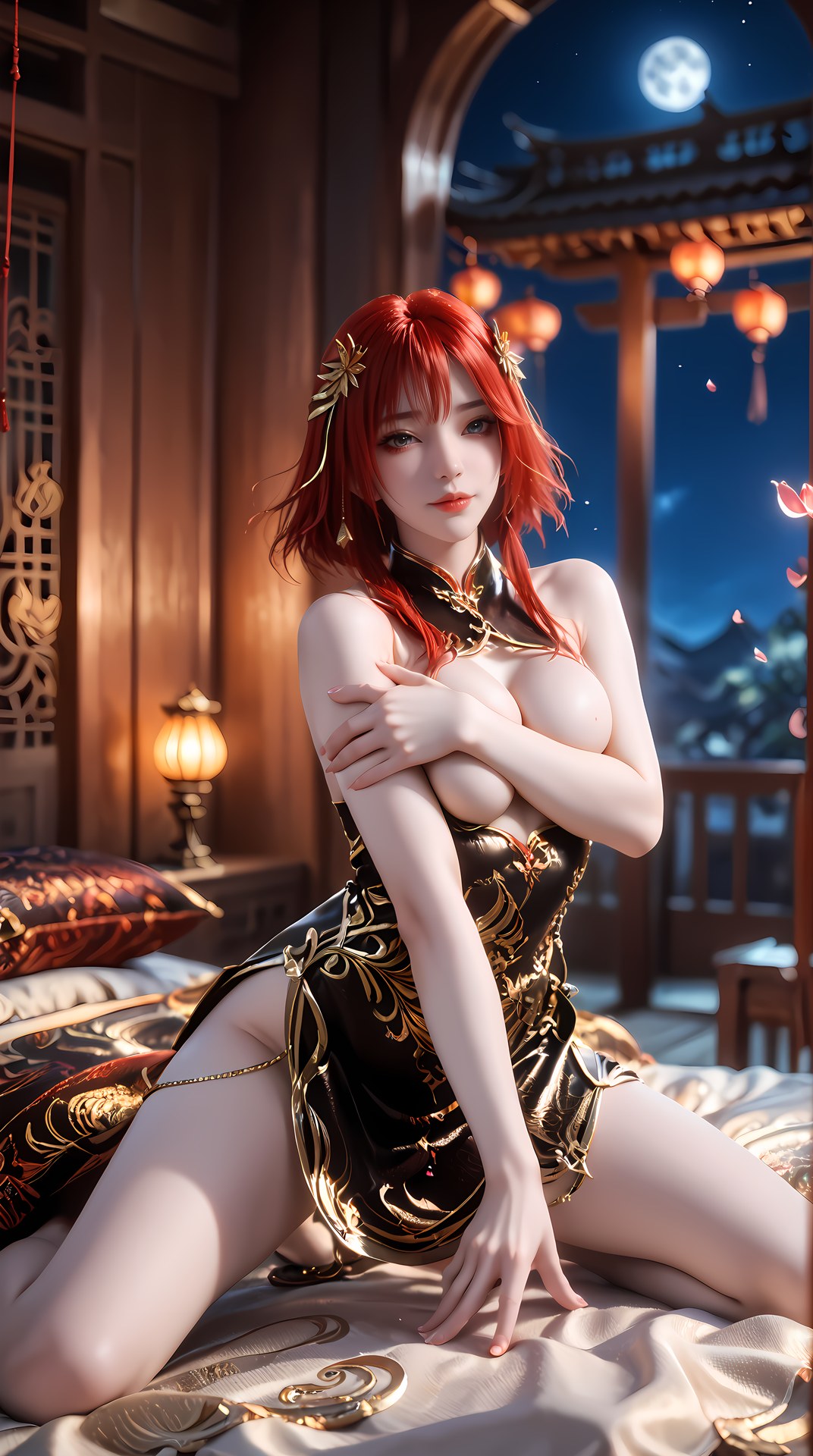 AI Porn - 百煉成神 朱綰 黒金チャイナドレス 露出ヌード 黒金チャイナドレス、ベッド風ポーズ、露出ヌード AI画像ギャラリー 88P