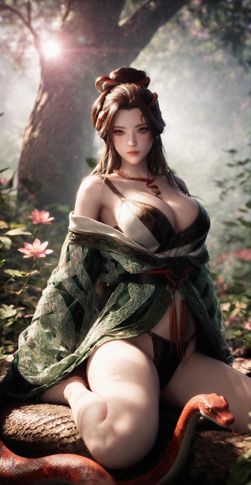 AI Porn - 龍嬌男 森林 蛇モチーフ古装 トップレス 森林シーン、蛇モチーフ古装、トップレス AI画像ギャラリー 162P