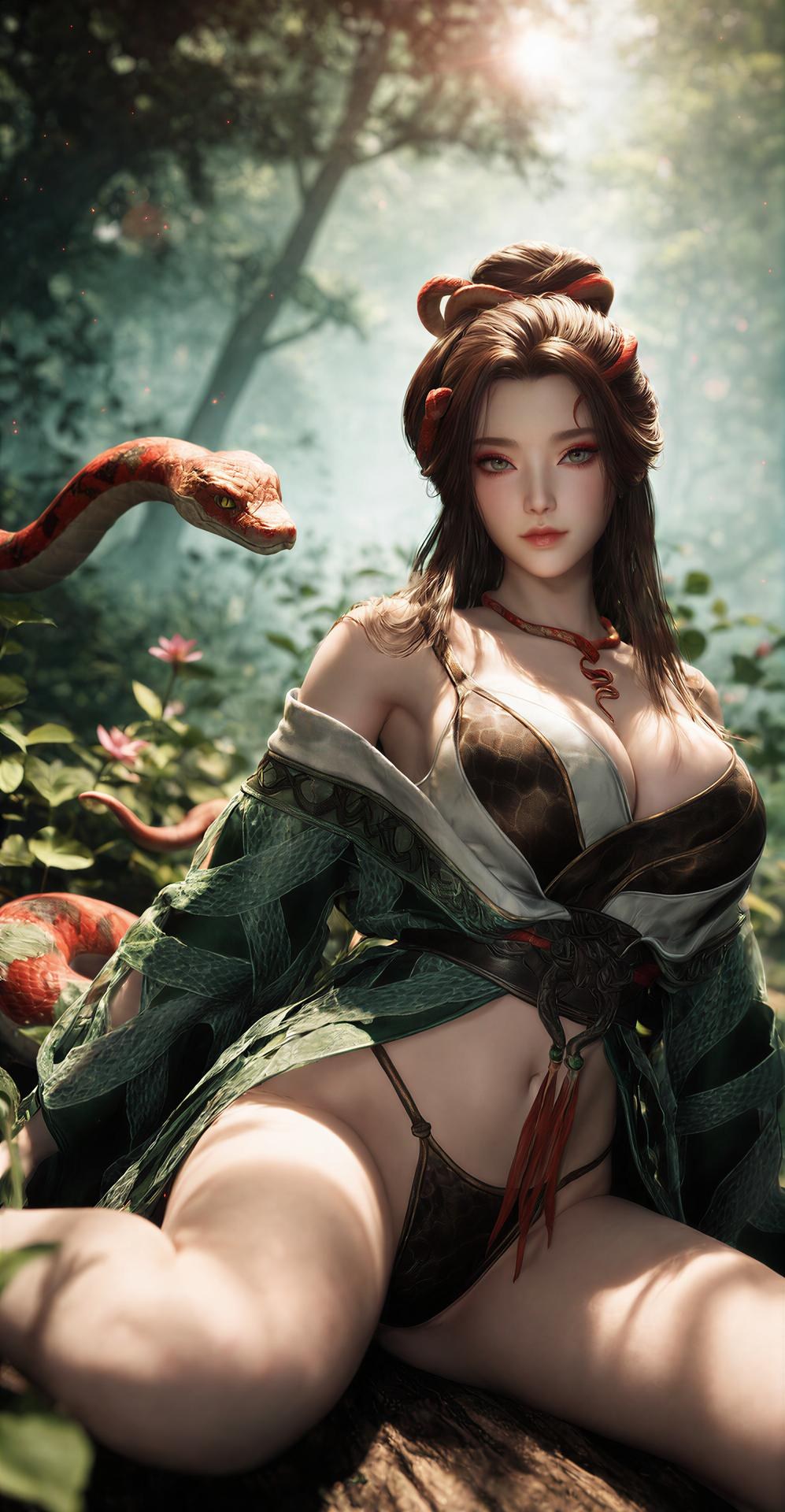 AI Porn - 龍嬌男 森林 蛇モチーフ古装 トップレス 森林シーン、蛇モチーフ古装、トップレス AI画像ギャラリー 162P