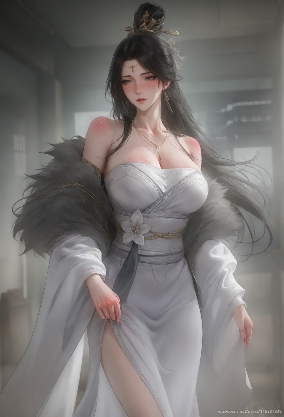 AI Porn - 배 흰 의상 스타킹 상반신 노출 성인 흰 의상, 스타킹, 상반신 노출, 침실 포즈 AI 이미지 갤러리 139P