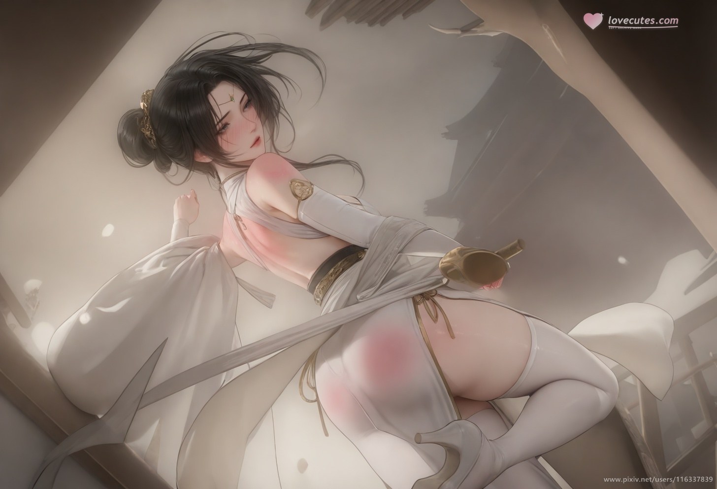 AI Porn - 배 흰 의상 스타킹 상반신 노출 성인 흰 의상, 스타킹, 상반신 노출, 침실 포즈 AI 이미지 갤러리 139P