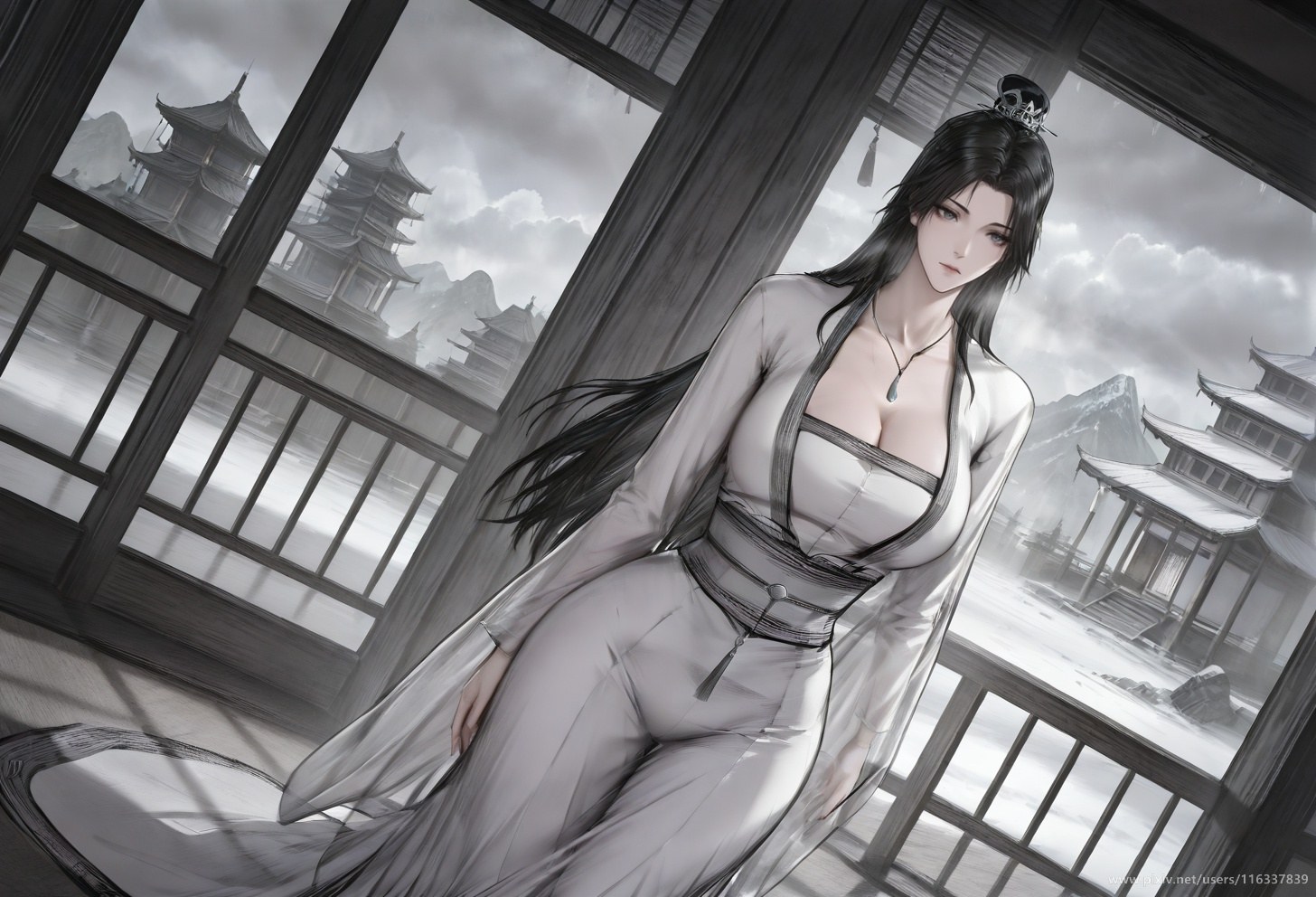 AI Porn - 배 흰 의상 스타킹 상반신 노출 성인 흰 의상, 스타킹, 상반신 노출, 침실 포즈 AI 이미지 갤러리 139P