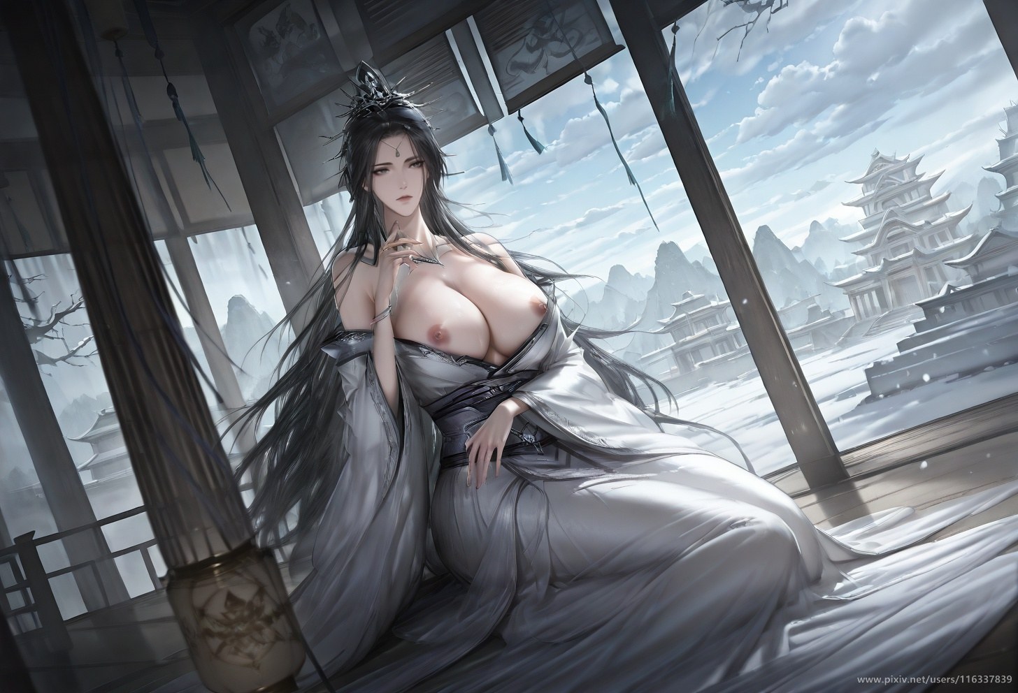 AI Porn - Pei white robe stockings topless adult white robe styling, stockings, topless detail, curvy bedroom poses AI Adult Gallery 139P