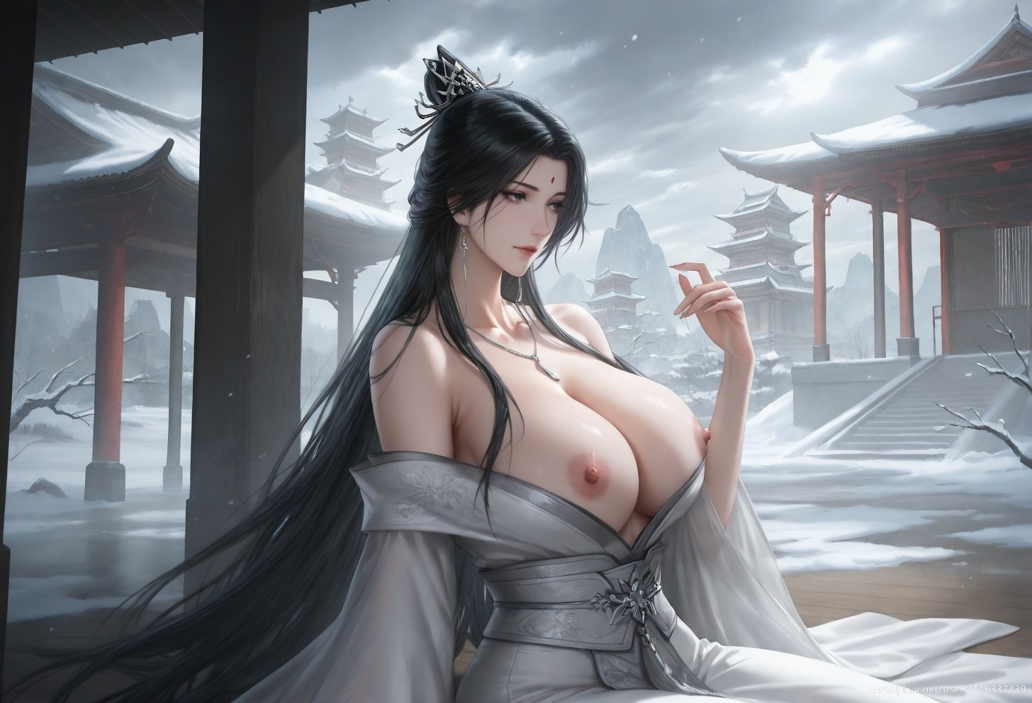 AI Porn - Pei white robe stockings topless adult white robe styling, stockings, topless detail, curvy bedroom poses AI Adult Gallery 139P