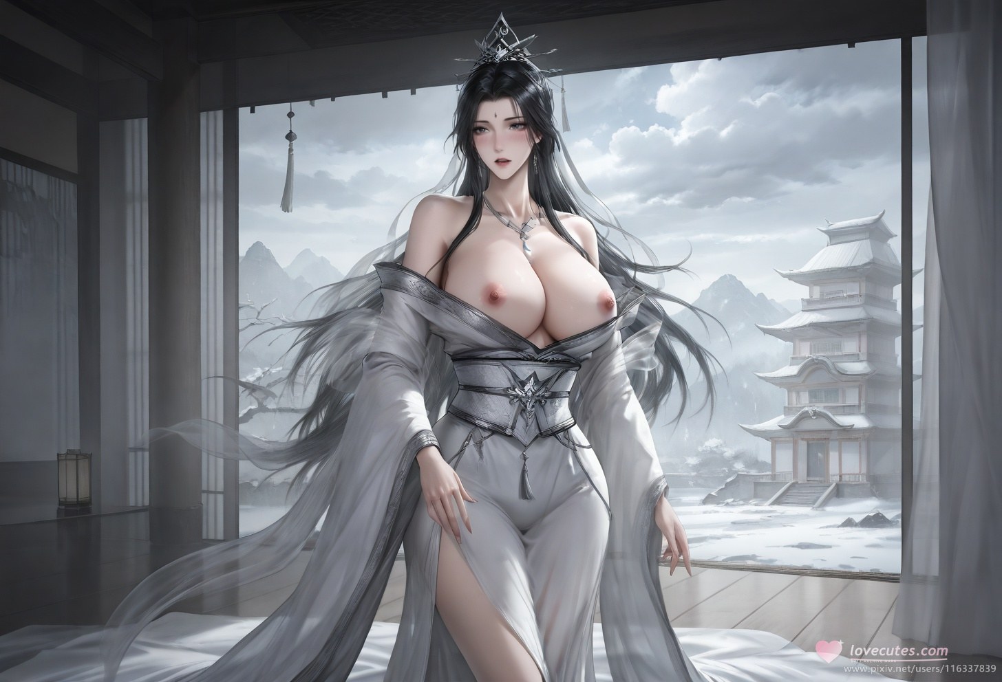 AI Porn - 배 흰 의상 스타킹 상반신 노출 성인 흰 의상, 스타킹, 상반신 노출, 침실 포즈 AI 이미지 갤러리 139P