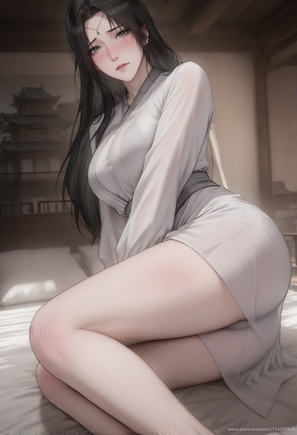 AI Porn - 배 흰 의상 스타킹 상반신 노출 성인 흰 의상, 스타킹, 상반신 노출, 침실 포즈 AI 이미지 갤러리 139P