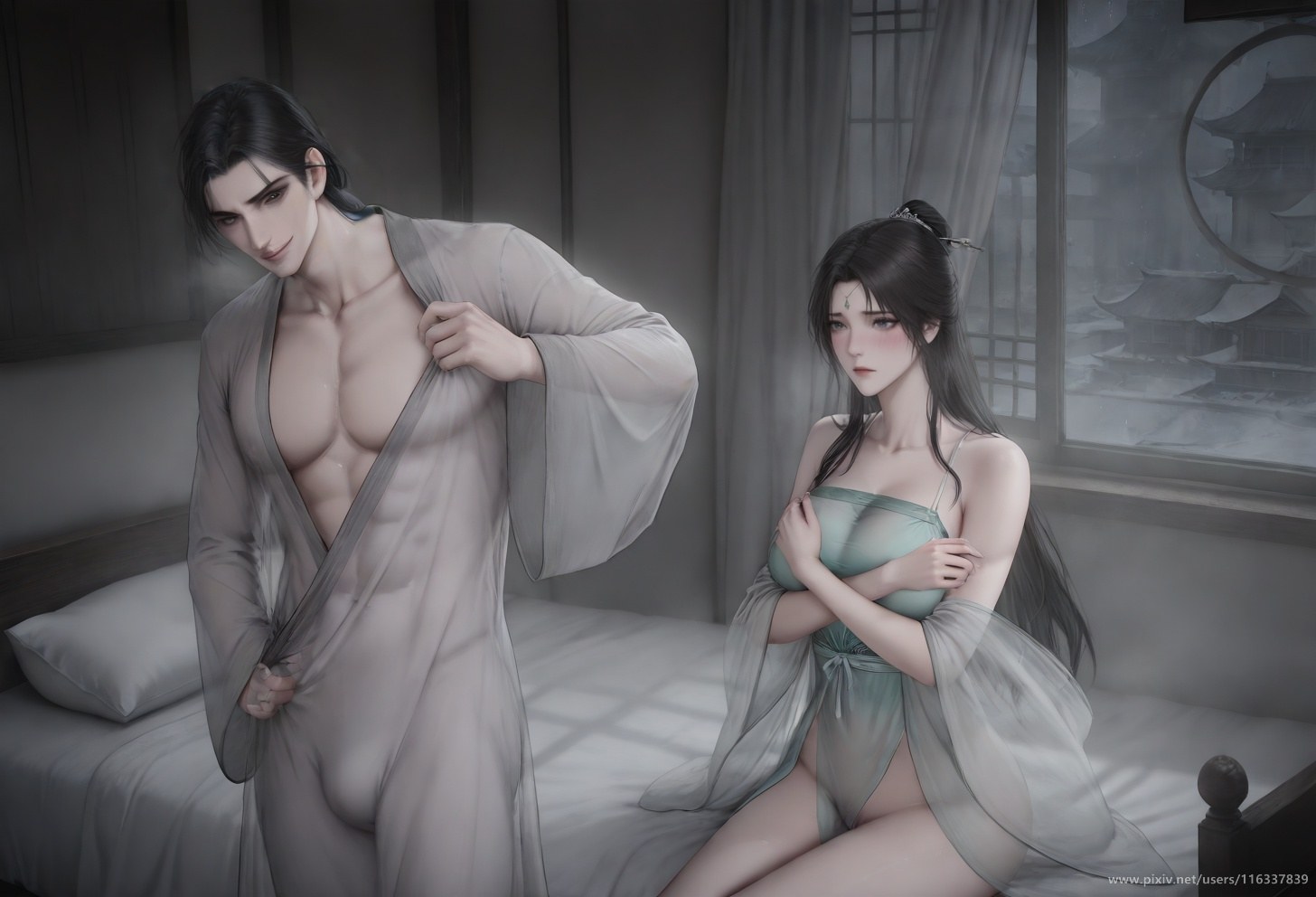 AI Porn - Pei ancient-style white robe story adult ancient-style white robe scenes, indoor story framing, topless adult detail AI Adult Gallery 102P