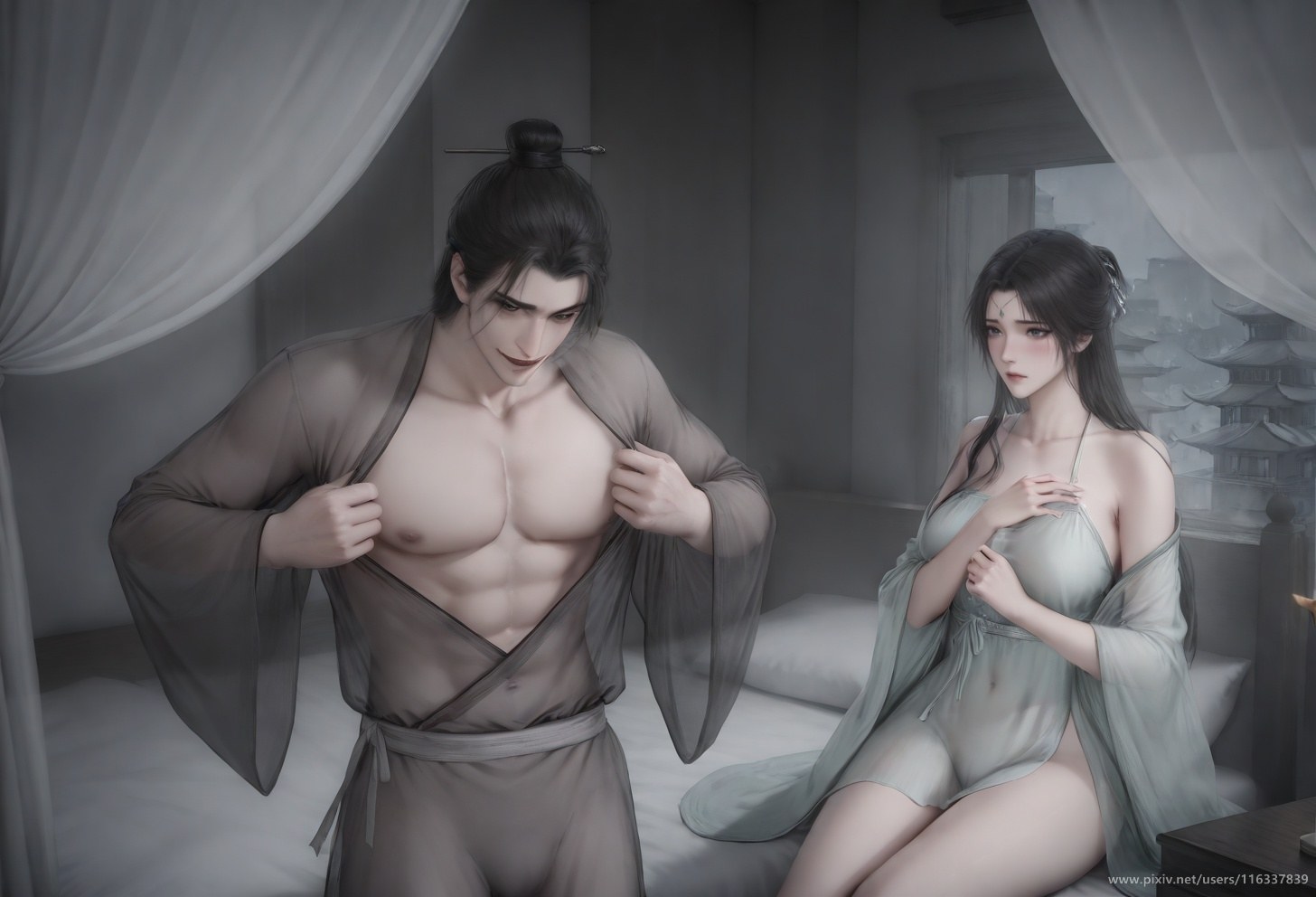 AI Porn - 배 고풍 흰 의상 스토리 성인 고풍 흰 의상, 실내 스토리, 상반신 노출 AI 이미지 갤러리 102P
