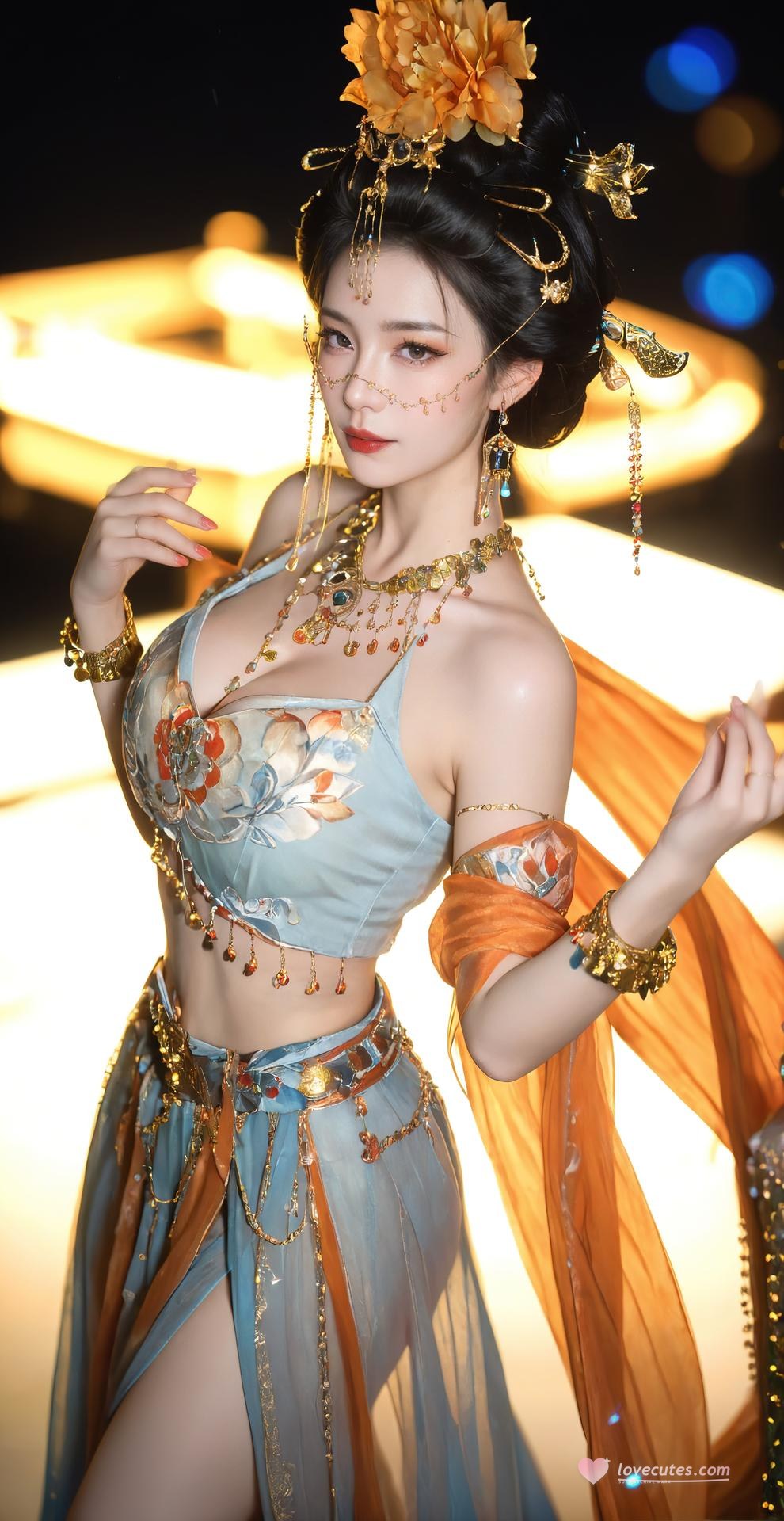 AI Porn - Yanyun Zuihuayin golden costume explicit nude golden costume styling, bedroom poses, explicit nude detail AI Adult Gallery 284P
