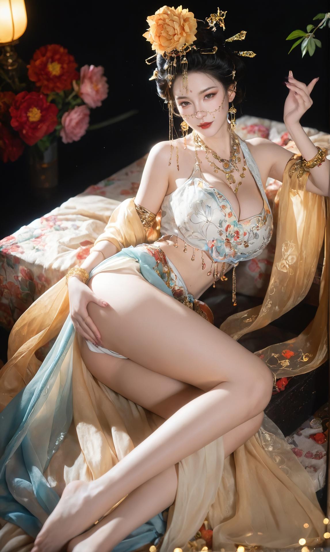AI Porn - Yanyun Zuihuayin golden costume explicit nude golden costume styling, bedroom poses, explicit nude detail AI Adult Gallery 284P