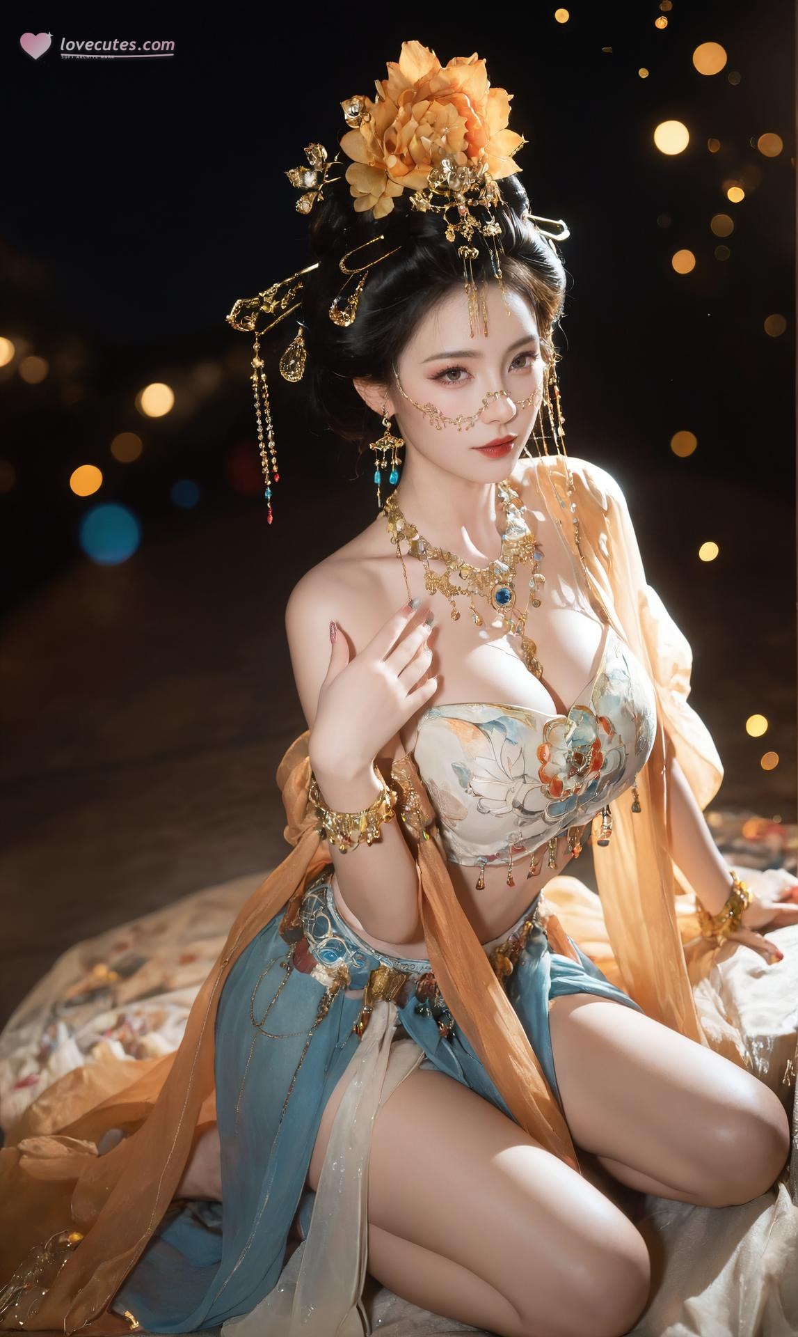 AI Porn - Yanyun Zuihuayin golden costume explicit nude golden costume styling, bedroom poses, explicit nude detail AI Adult Gallery 284P