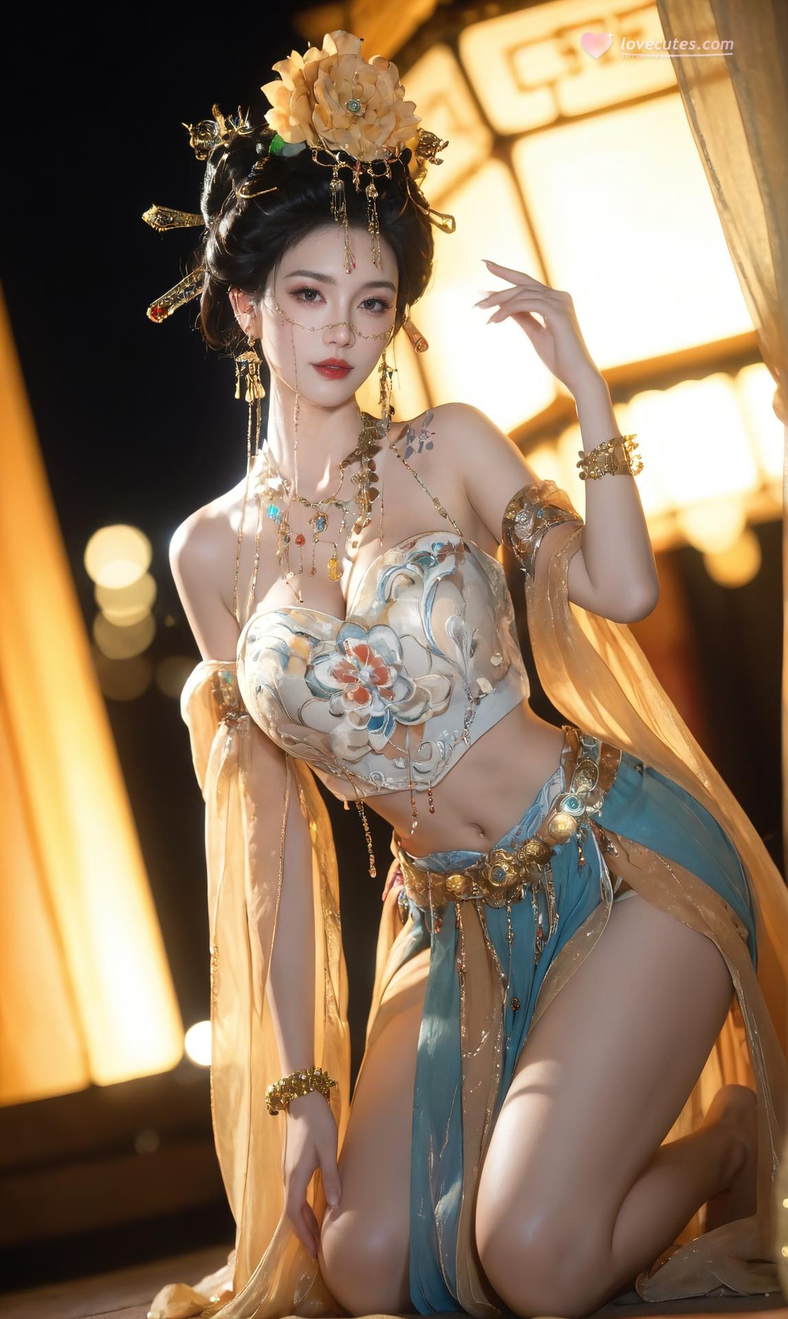AI Porn - Yanyun Zuihuayin golden costume explicit nude golden costume styling, bedroom poses, explicit nude detail AI Adult Gallery 284P