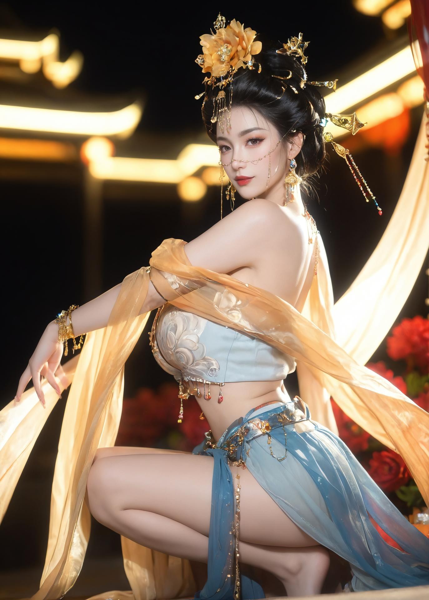 AI Porn - Yanyun Zuihuayin golden costume explicit nude golden costume styling, bedroom poses, explicit nude detail AI Adult Gallery 284P