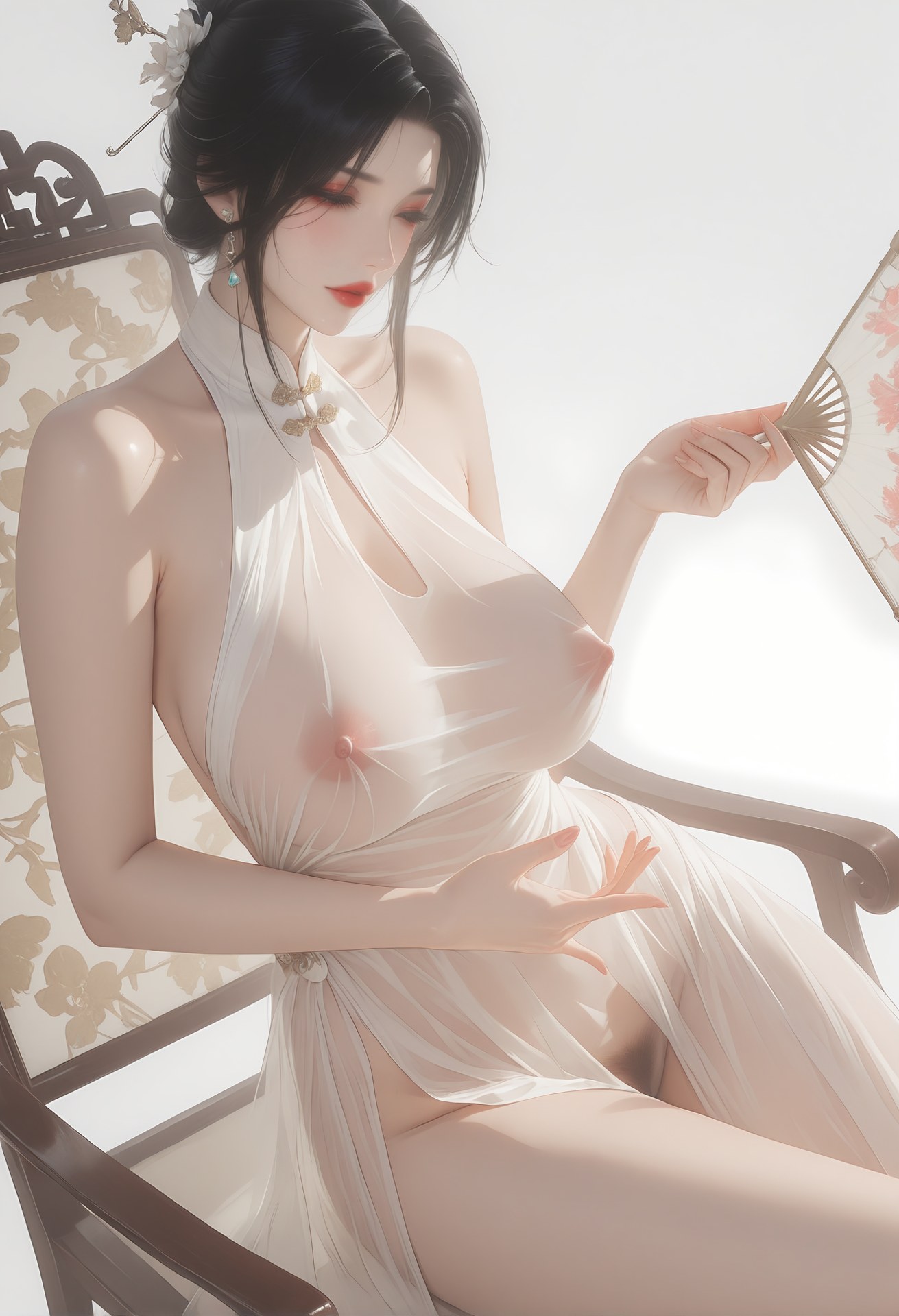 AI Porn - Yu Meiren sườn xám xuyên thấu trắng nude người lớn sườn xám xuyên thấu trắng, tạo dáng phòng ngủ và nude người lớn bộ sưu tập AI 96P