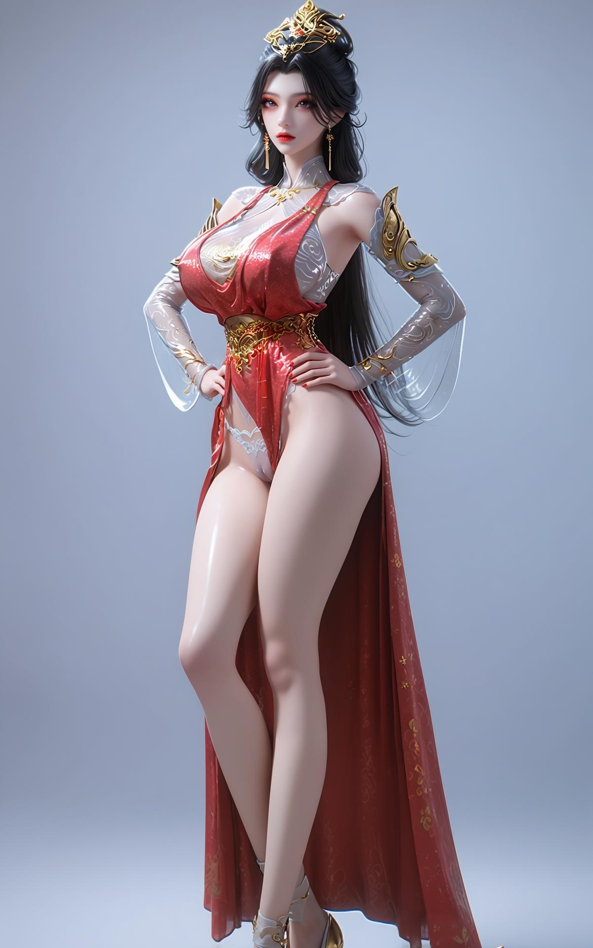 AI Porn - 장생계 조림아 붉은 고전의상 노출 누드 붉은 고전의상, 노출 누드, 글래머 체형 AI 이미지 갤러리 255P