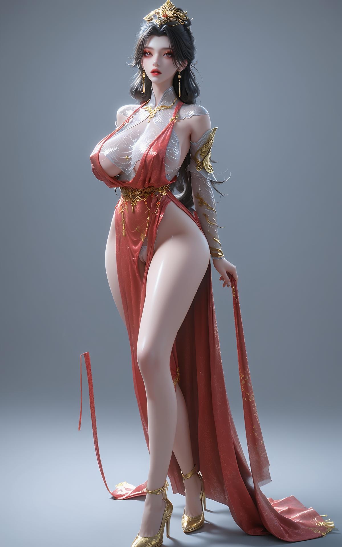 AI Porn - 장생계 조림아 붉은 고전의상 노출 누드 붉은 고전의상, 노출 누드, 글래머 체형 AI 이미지 갤러리 255P