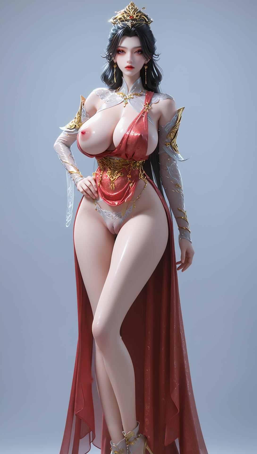 AI Porn - 장생계 조림아 붉은 고전의상 노출 누드 붉은 고전의상, 노출 누드, 글래머 체형 AI 이미지 갤러리 255P