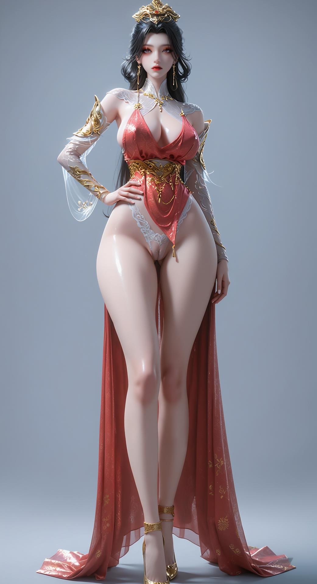 AI Porn - 장생계 조림아 붉은 고전의상 노출 누드 붉은 고전의상, 노출 누드, 글래머 체형 AI 이미지 갤러리 255P