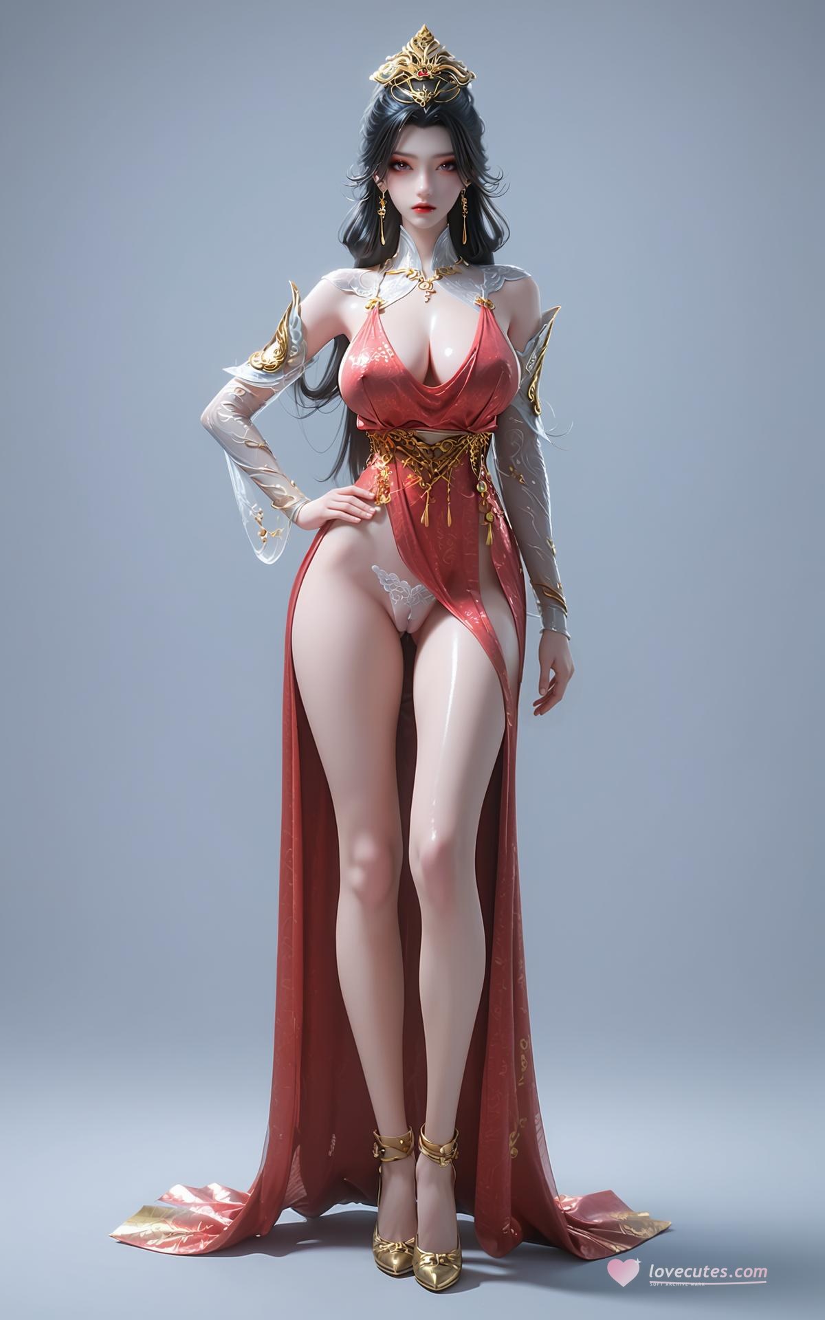 AI Porn - 장생계 조림아 붉은 고전의상 노출 누드 붉은 고전의상, 노출 누드, 글래머 체형 AI 이미지 갤러리 255P