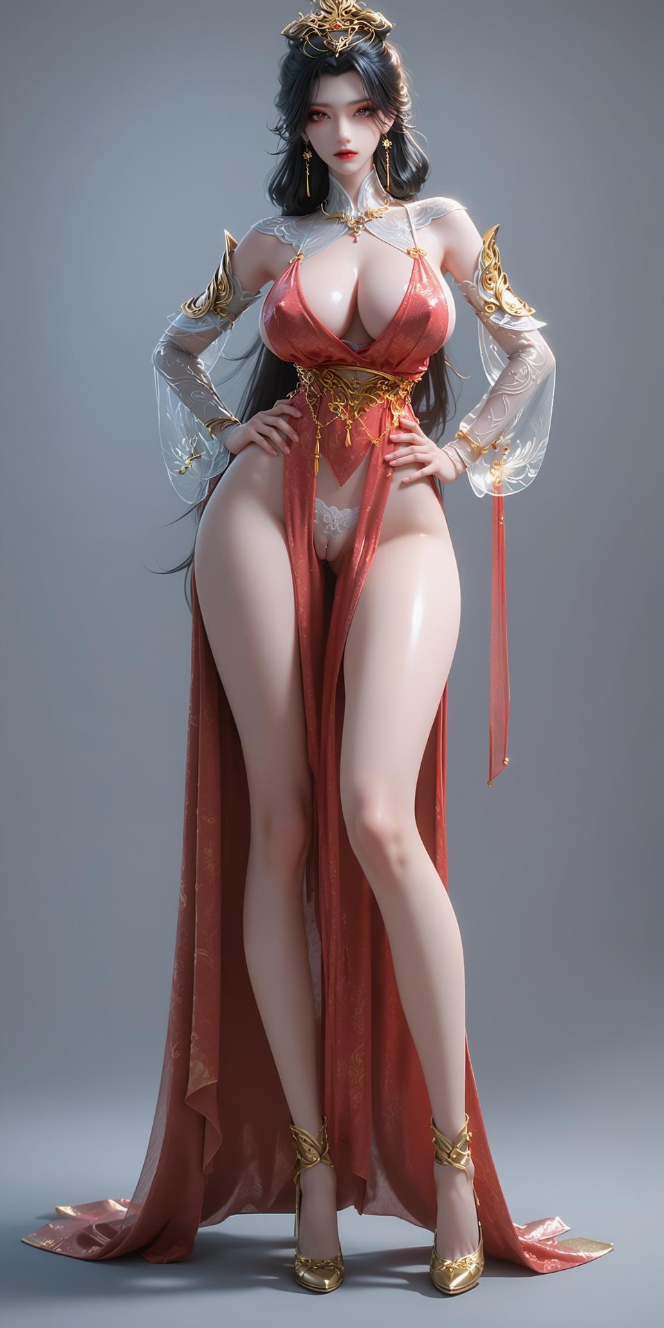 AI Porn - 장생계 조림아 붉은 고전의상 노출 누드 붉은 고전의상, 노출 누드, 글래머 체형 AI 이미지 갤러리 255P