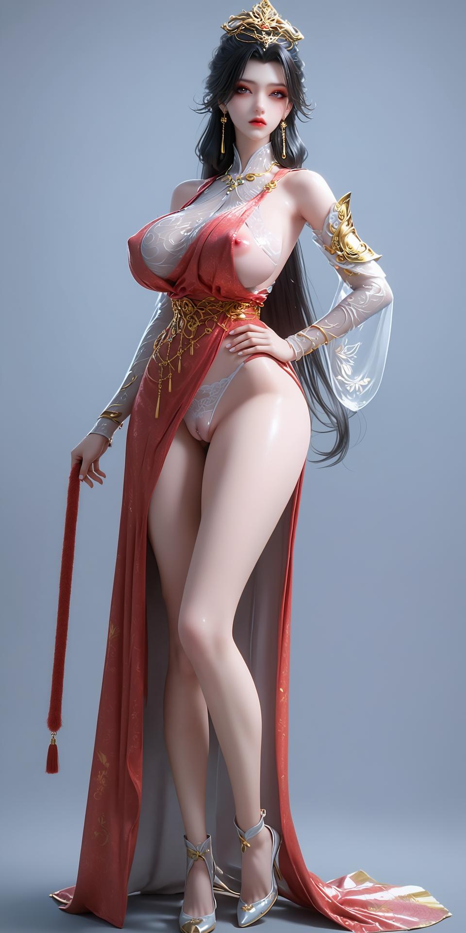 AI Porn - 장생계 조림아 붉은 고전의상 노출 누드 붉은 고전의상, 노출 누드, 글래머 체형 AI 이미지 갤러리 255P