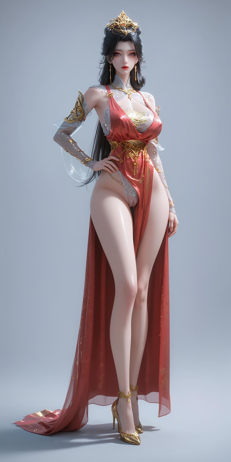 AI Porn - 장생계 조림아 붉은 고전의상 노출 누드 붉은 고전의상, 노출 누드, 글래머 체형 AI 이미지 갤러리 255P