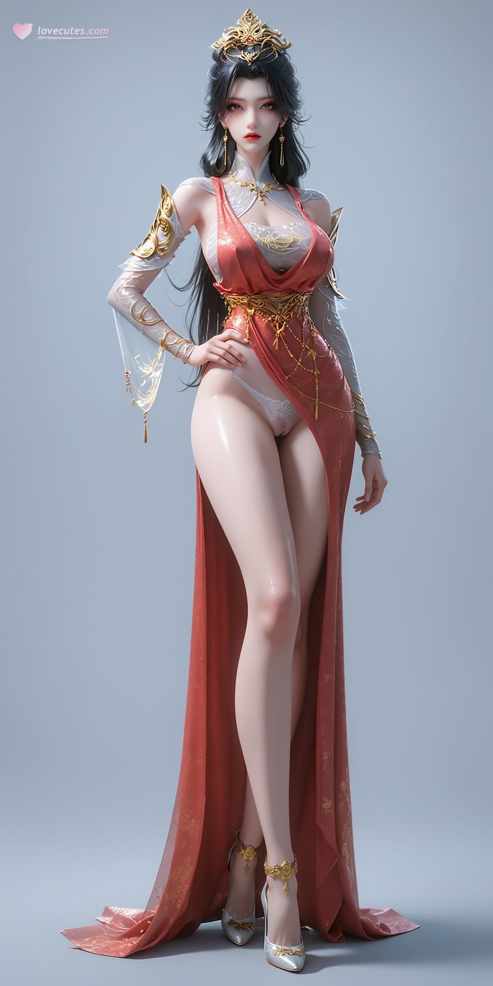AI Porn - 장생계 조림아 붉은 고전의상 노출 누드 붉은 고전의상, 노출 누드, 글래머 체형 AI 이미지 갤러리 255P