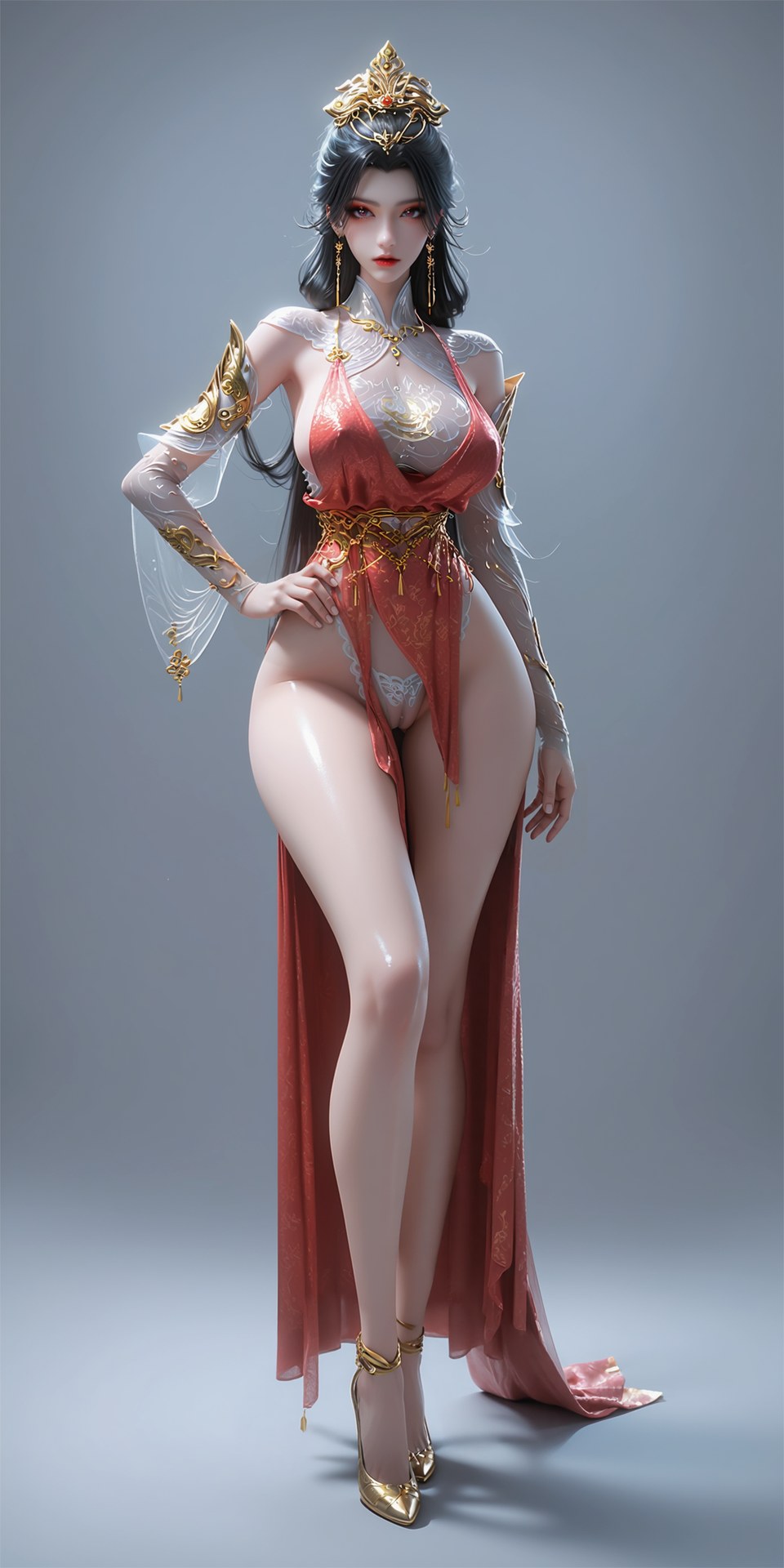 AI Porn - 장생계 조림아 붉은 고전의상 노출 누드 붉은 고전의상, 노출 누드, 글래머 체형 AI 이미지 갤러리 255P