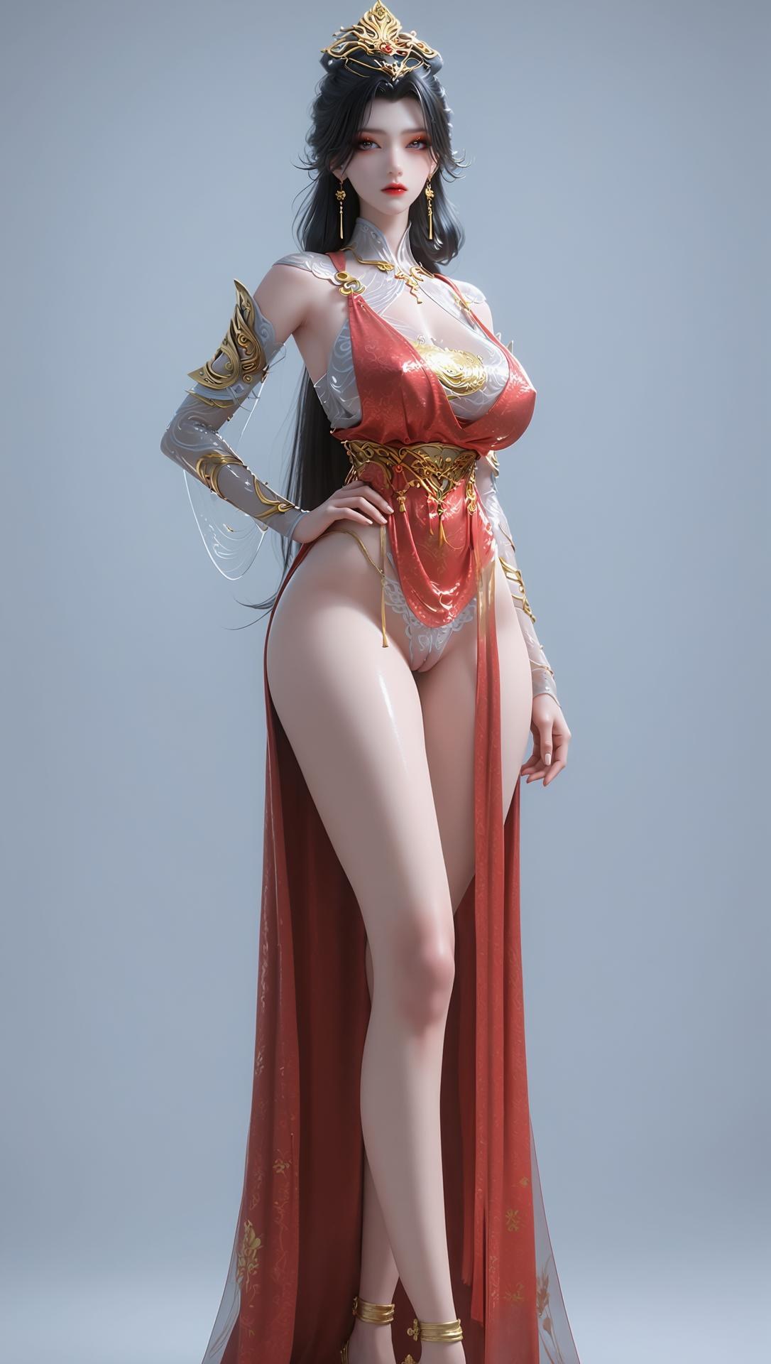 AI Porn - 장생계 조림아 붉은 고전의상 노출 누드 붉은 고전의상, 노출 누드, 글래머 체형 AI 이미지 갤러리 255P