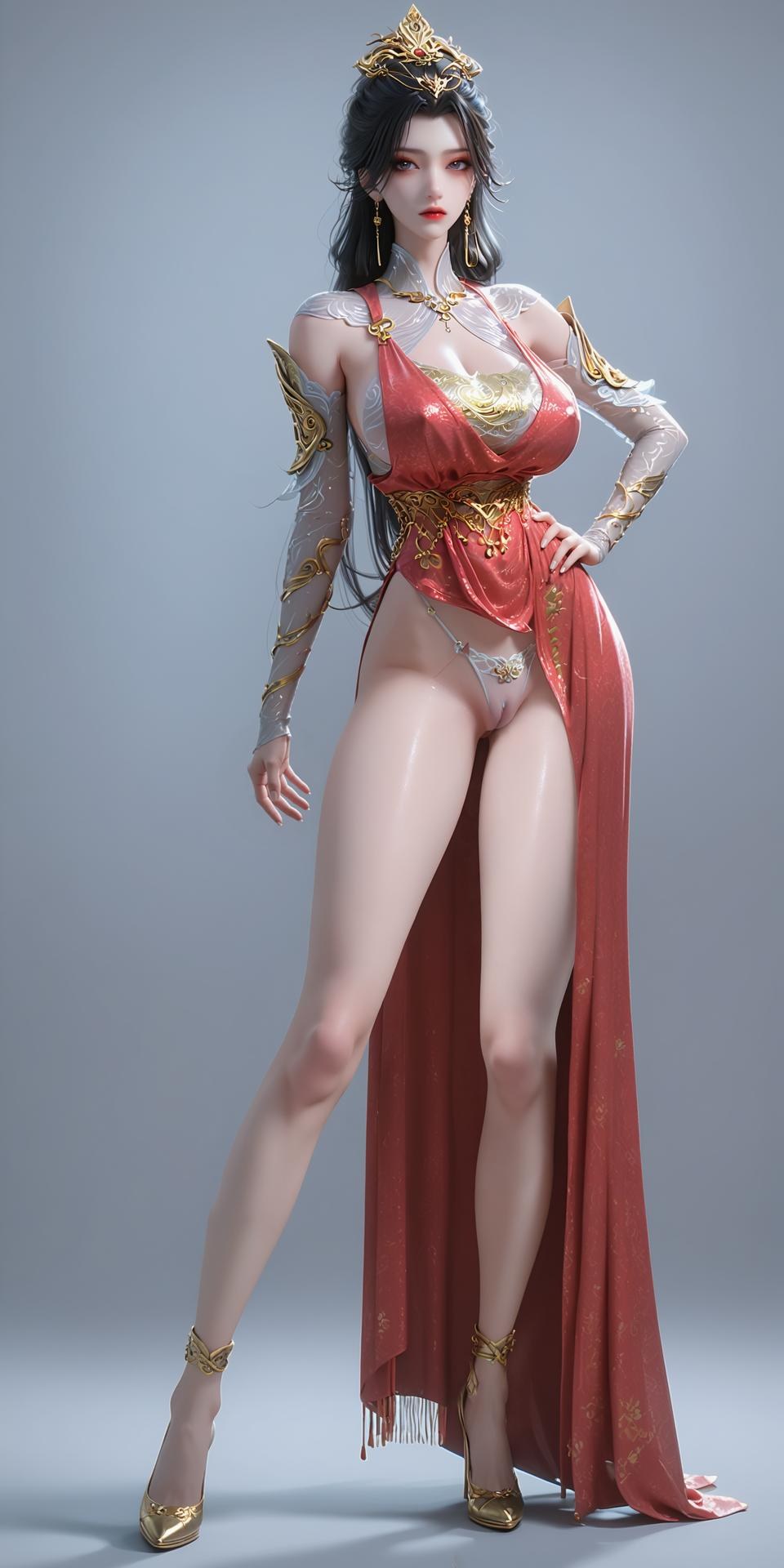 AI Porn - 장생계 조림아 붉은 고전의상 노출 누드 붉은 고전의상, 노출 누드, 글래머 체형 AI 이미지 갤러리 255P