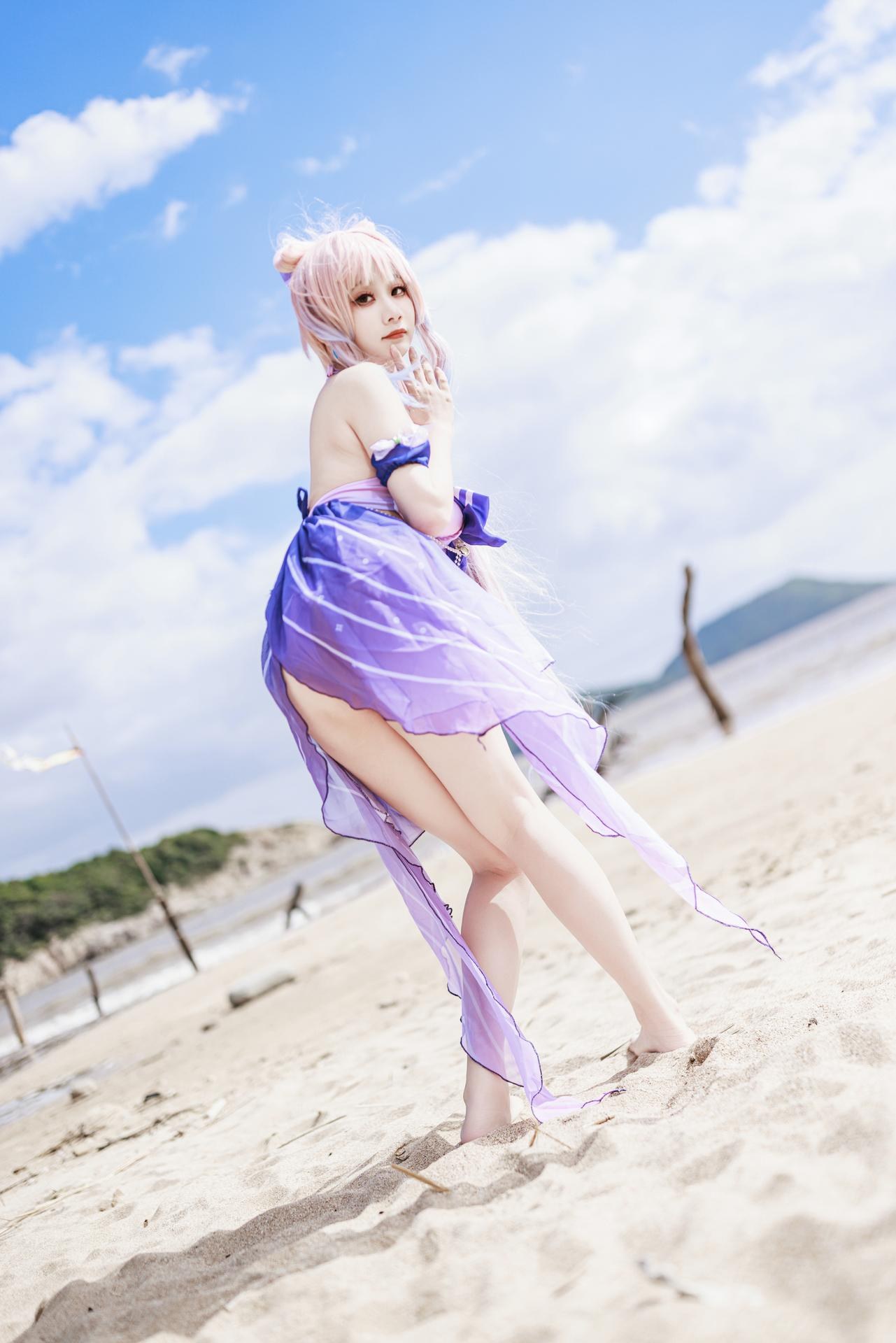 [cosplay] 阿雪雪 - 原神 珊瑚宫心海：原神 珊瑚宫心海 泳装角色還原美腿 56P