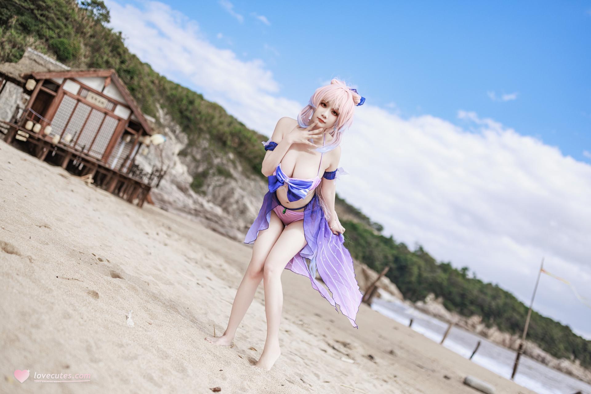 [cosplay] 阿雪雪 - 原神 珊瑚宫心海：原神 珊瑚宫心海 泳装角色還原美腿 56P