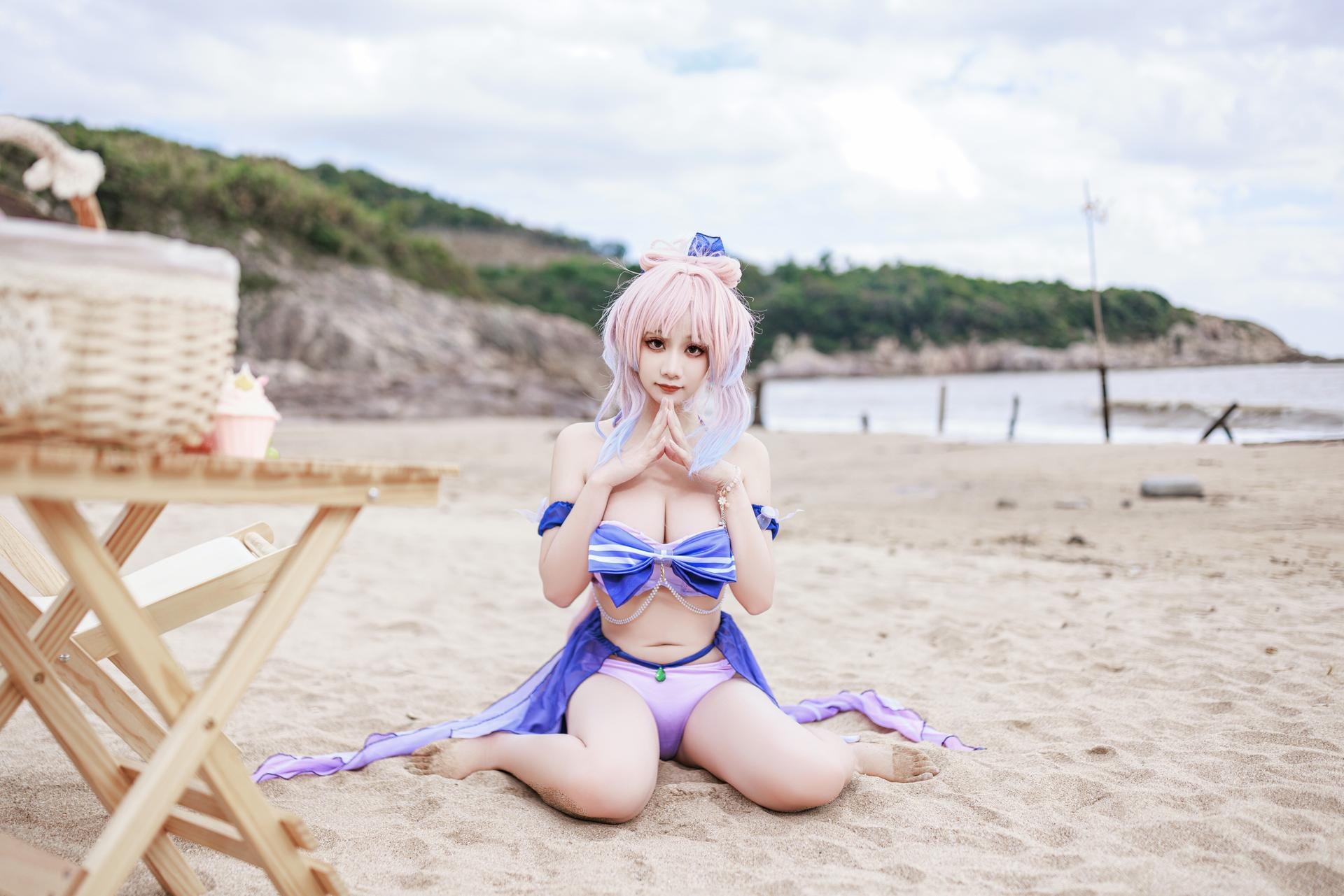 [cosplay] 阿雪雪 - 原神 珊瑚宫心海：原神 珊瑚宫心海 泳装角色還原美腿 56P